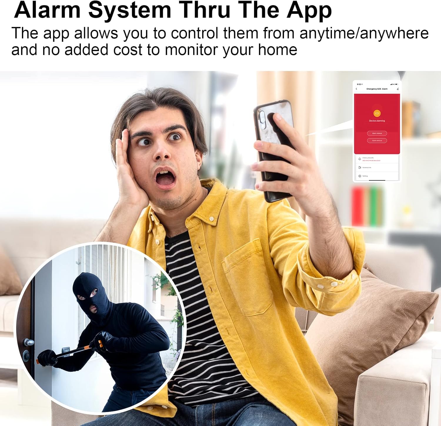 WiFi Door Alarm System, Wireless DIY Smart Home Security System, with Phone APP Alert, 8 Pieces-Kit (1 Alarm Base Station 5 Door Window Sensors 2 Key Fobs) for House, Apartment 2.4GHz Wi-Fi Only CallToU