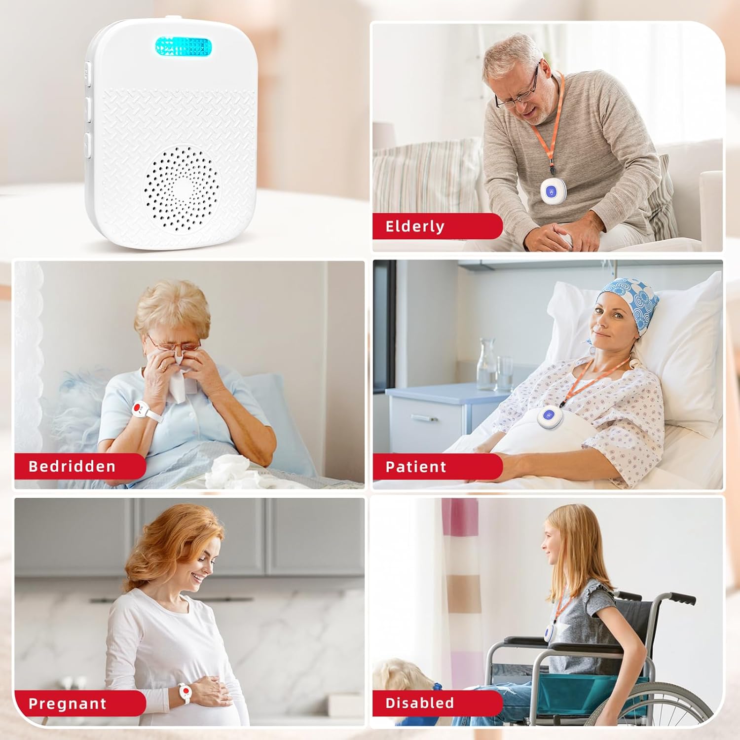 CallToU Caregiver Pager Wireless Call Buttons for Elderly Monitoring Portable Call Bell with 2 Panic Button and 1 USB Receiver,500ft Range Nurse Alert System for Home Care Seniors (FCC Certified) CallToU