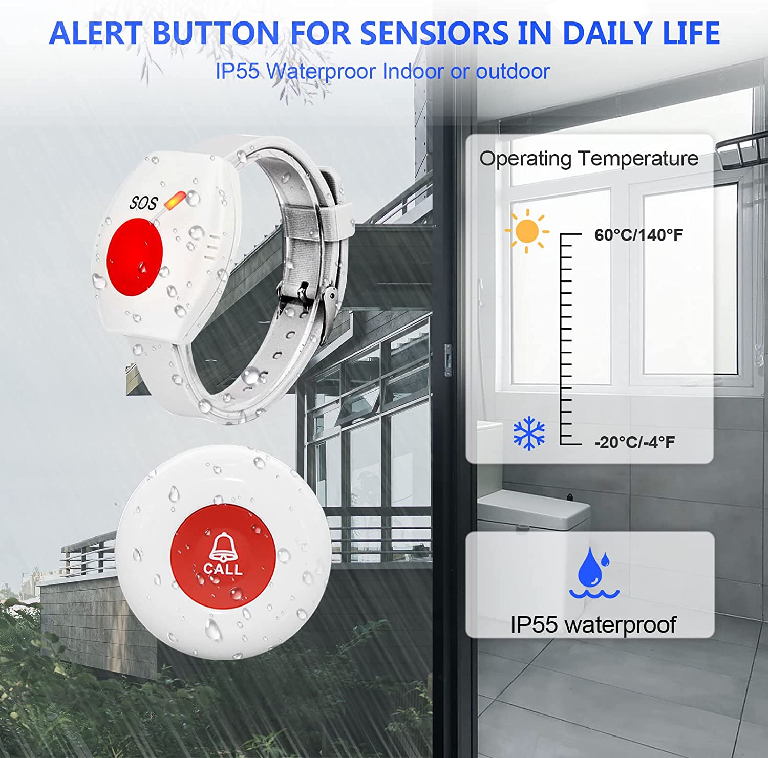 CallToU Caregiver Pager Call Button,Medical Alert System, Nurse Alert System for Home Disabled Elderly Seniors Patient,1 Receiver + 2 SOS Transmitter CallToU