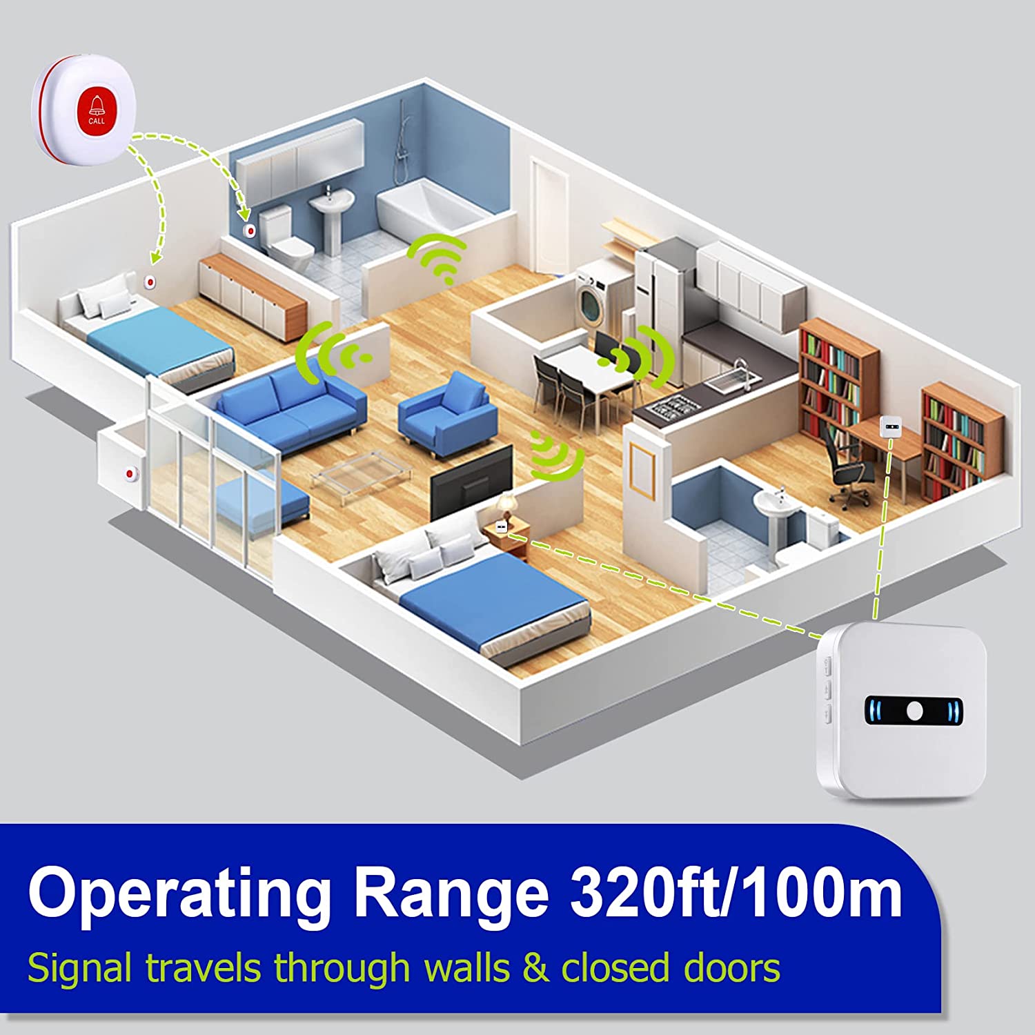 CallToU Caregiver Pager Emergency Call Button Bell Panic Alarm System Personal Calling Alert Help Safety Alarm CallToU
