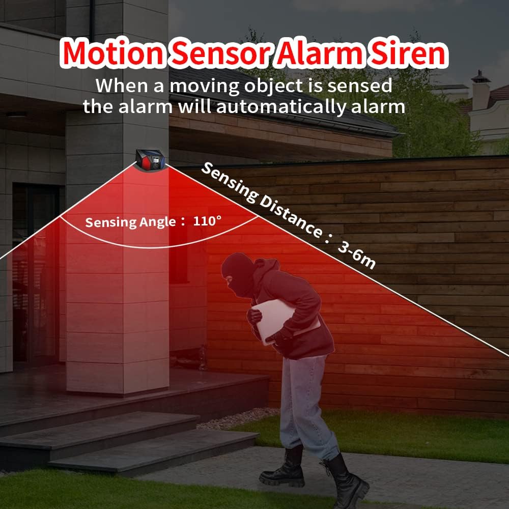 Daytech Solar Motion Sensor Alarms - 129db Security Siren, IP67 Waterproof, 4 Modes - Set of 2 for Home, Farm, Barn, Villa, Yard Protection