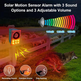 Daytech Solar Outdoor Motion Sensor Alarm with Dog Barking Gunshot Sound, Support Recording and Adjustable Volume, 130db Loud Motion Activated Noise Maker for Home, Garden, Yard, Farm