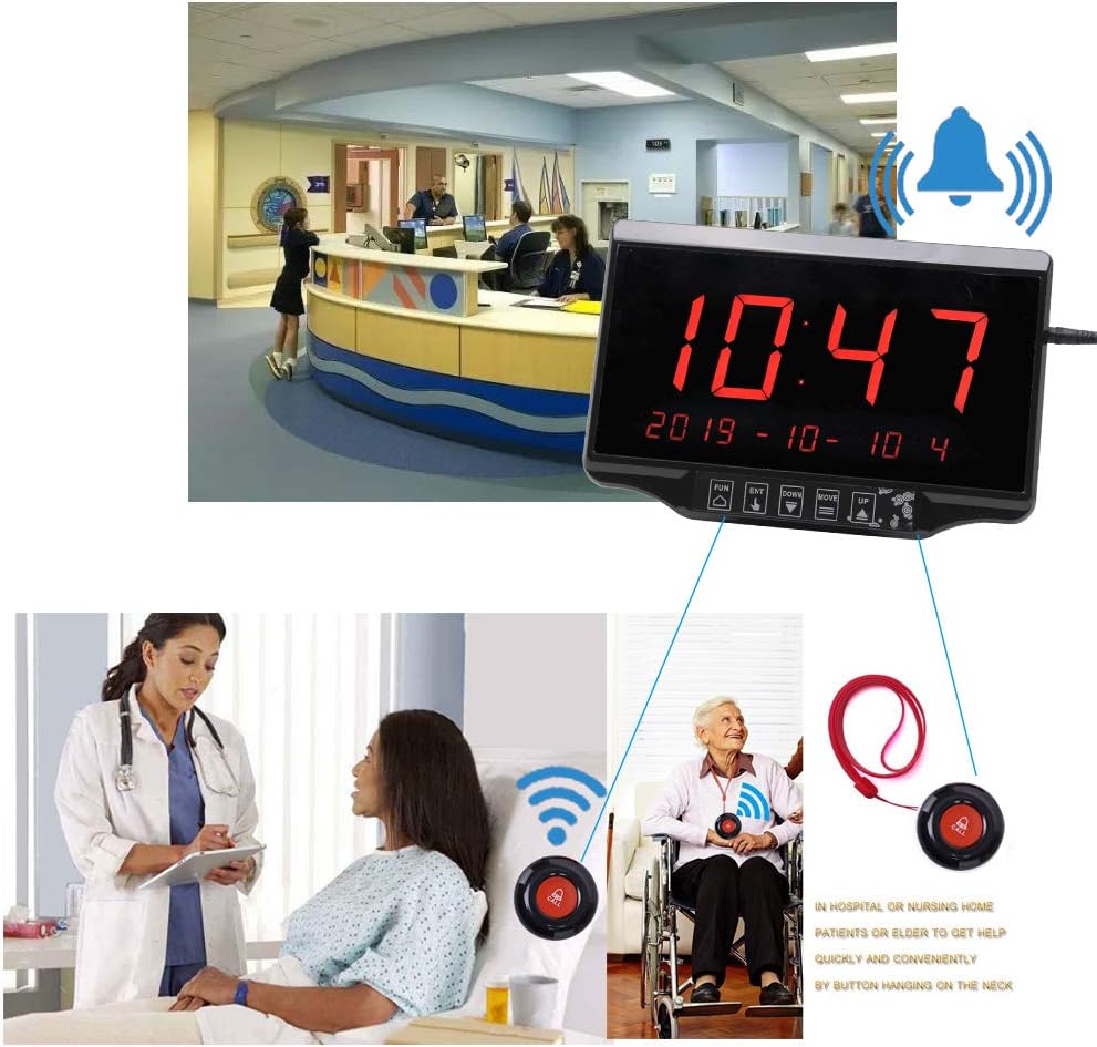 CallToU Wireless Calling System Restaurant Pager Customers Patient Caregiver Alert Paging System for Clinic Hospital Church Office Cafe Shop Smart Nurse Call Button 1 Display Receiver and 10 Call Button CallToU