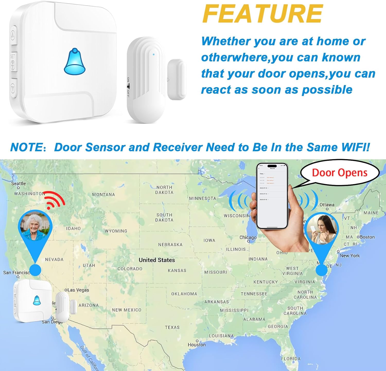 Daytech Smart WiFi Caregiver Pager Door Alarms: Protect Your Loved Ones with Tuya App Control