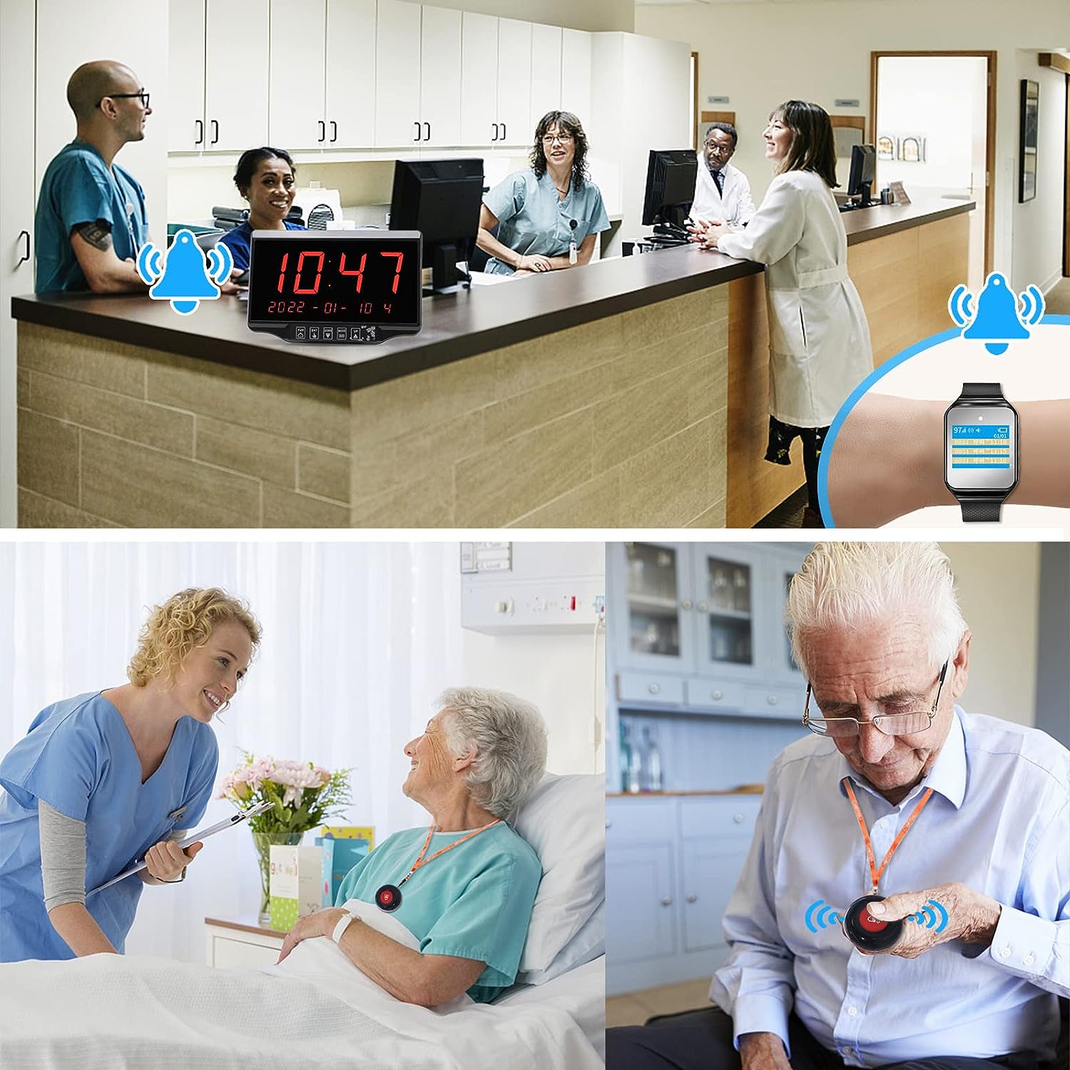 CallToU Restaurant Pager System Wireless Calling System for Customers Restaurant Clinic Waiter Nurse Service System with 1 Display Receiver 1 Watch Receiver and 10 Waterproof Call Buttons CallToU