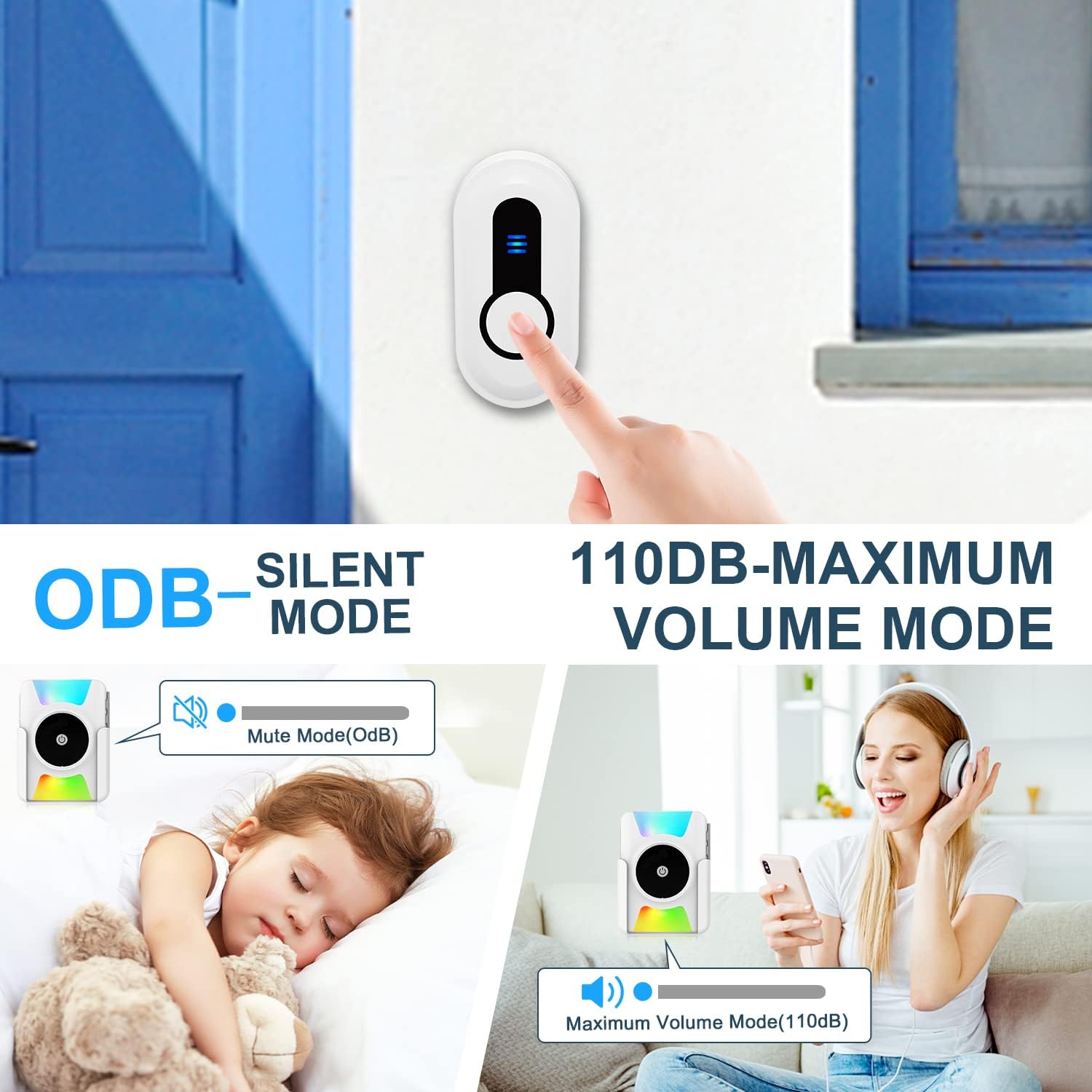 CallToU Wireless Doorbell Battery Operated Vibrating LED Flashing for Home Hearing Impaired Doorbell chime Kit,Battery Powered 4 Working Modes 5 Volume Level CallToU