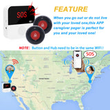 CallToU WiFi Smart Wireless Caregiver Pager Call Button System Emergency Alert System Fall Alert Device for Elderly Patient Seniors Disabled 1 Receiver CallToU