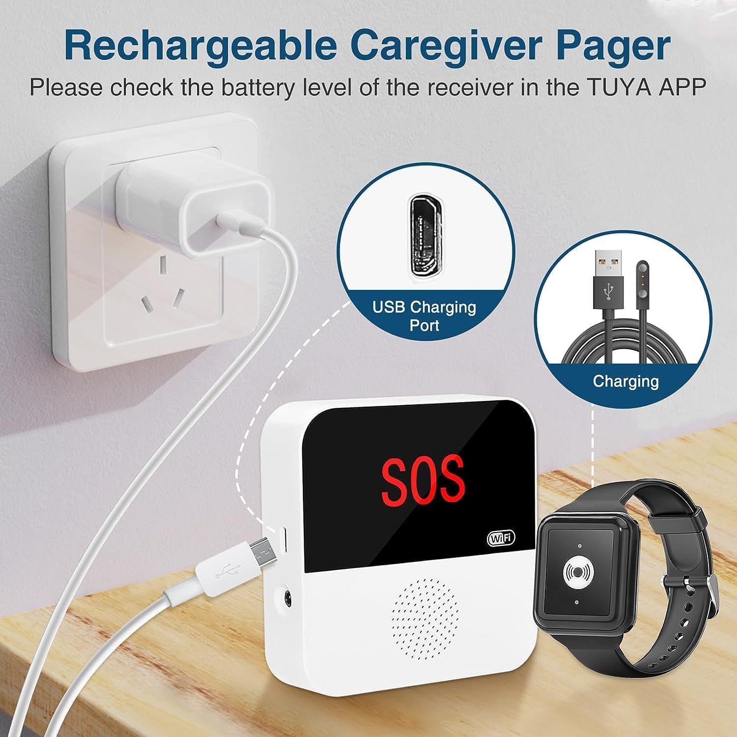 Daytech Stay Connected and Provide Peace of Mind with the Smart WiFi Caregiver Pager System and Alert Watch for Seniors and Patients