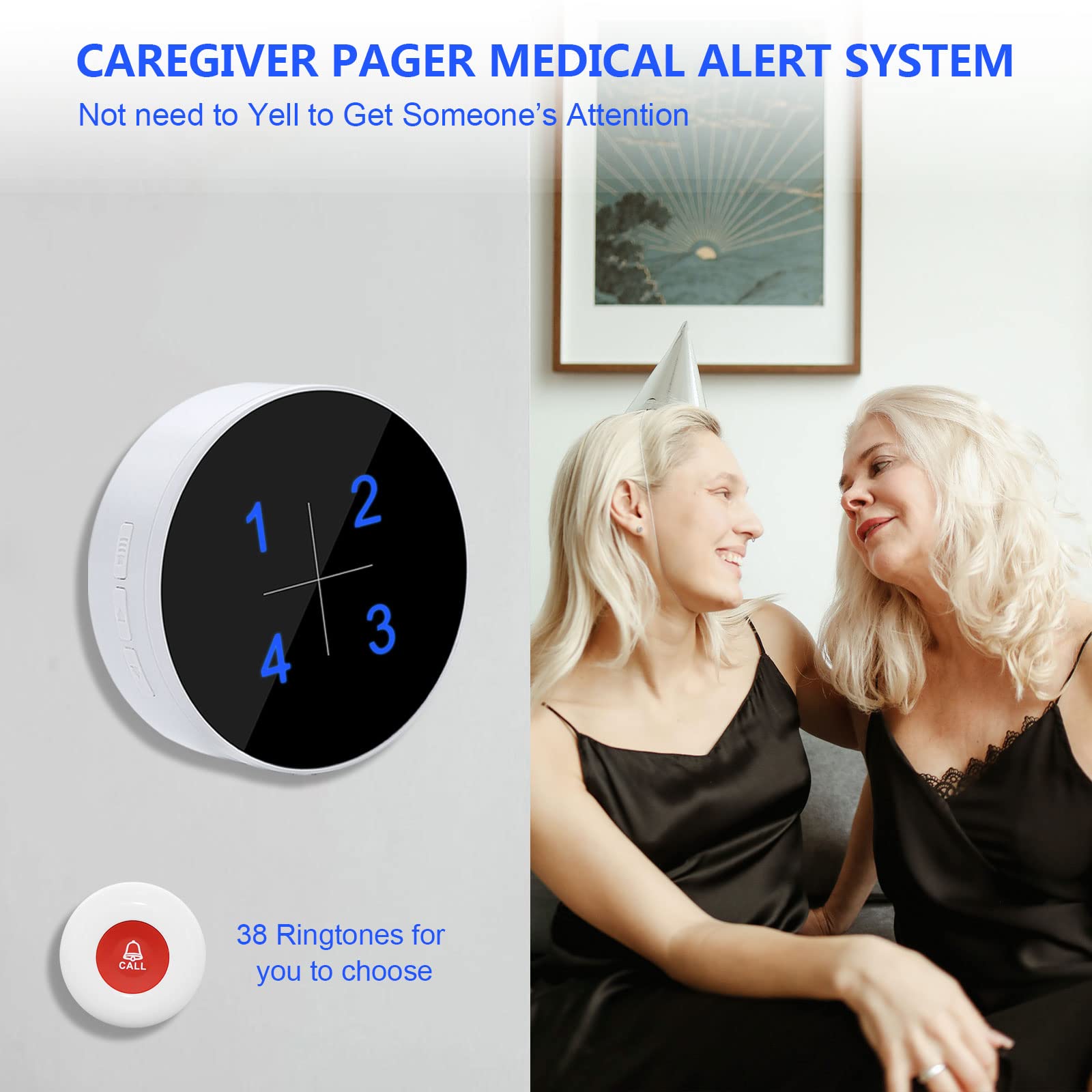 CallToU Caregiver Pager Medical Alert System,Nurse Alert Help Button for Home Elderly Patient Disabled Attention Pager 500+ Feet 1 Plugin Receiver 1 Waterproof Call Button CallToU