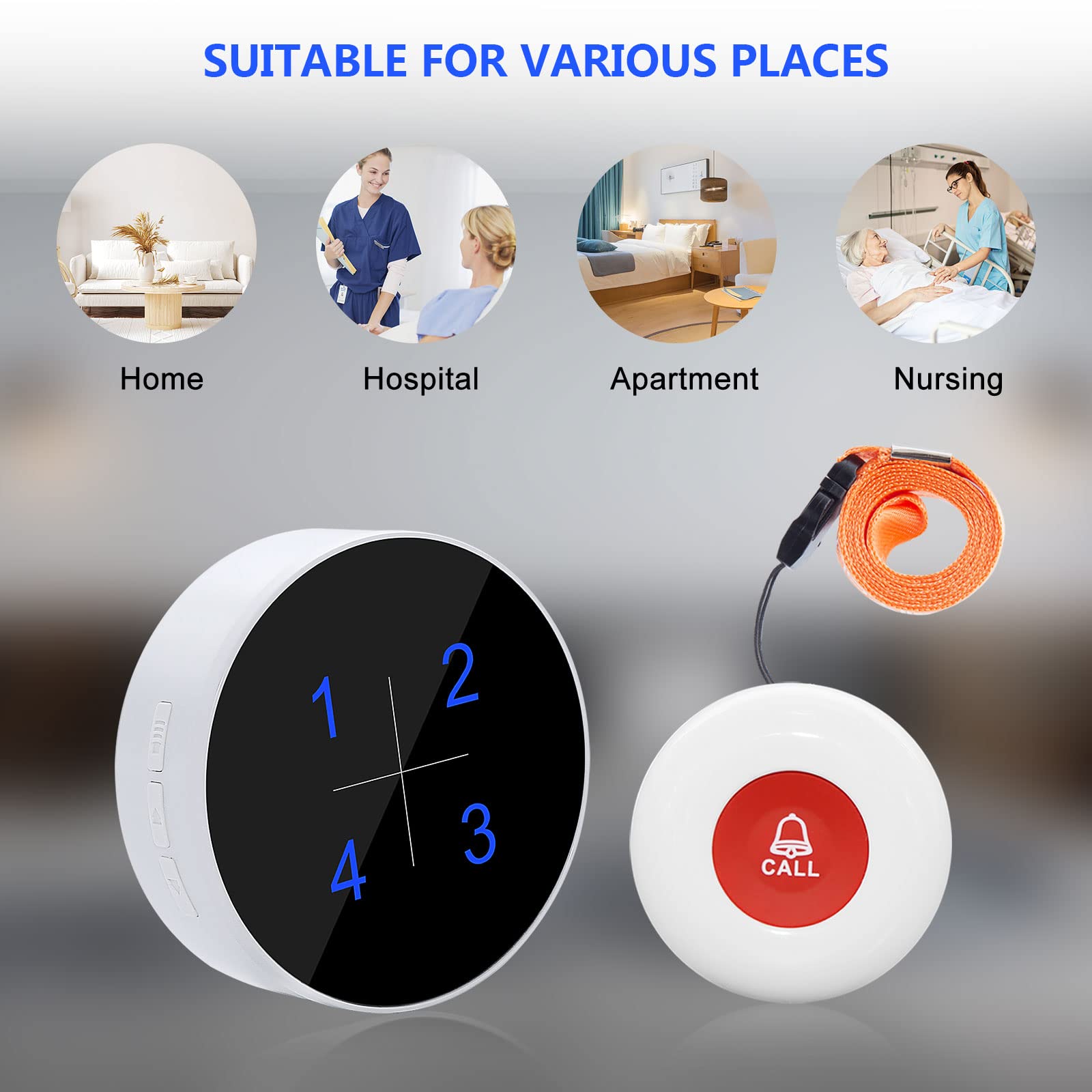 CallToU Caregiver Pager Medical Alert System,Nurse Alert Help Button for Home Elderly Patient Disabled Attention Pager 500+ Feet 1 Plugin Receiver 1 Waterproof Call Button CallToU