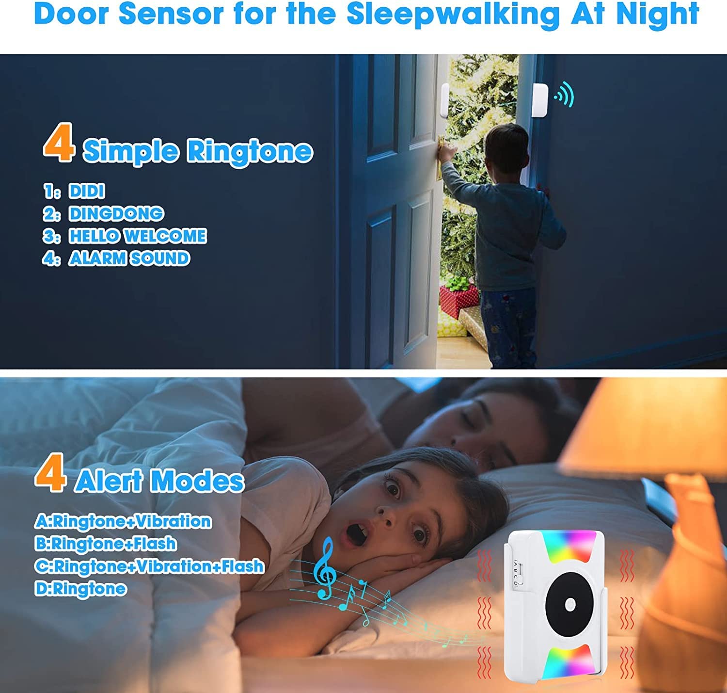 CallToU Door Chime,Wireless Door Sensor Portable Door Entry Chime with Vibrating Flashing Light CallToU