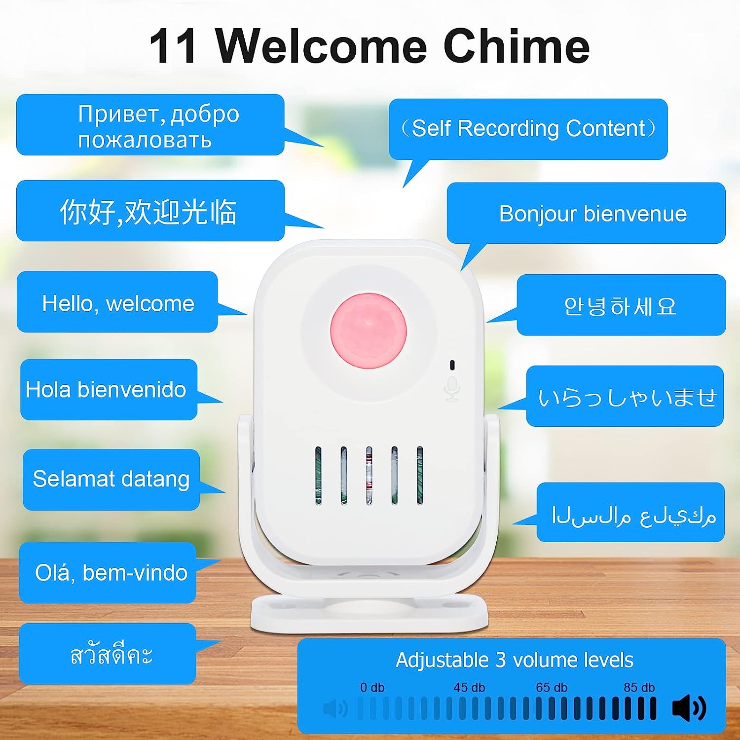 CallTou Motion Sensor Alarm,Indoor Wireless Infrared Motion Detector with 13 Welcome Chime,Recordable Motion Sensor Door Chime for Business Home Store Shop(with Recording) CallToU