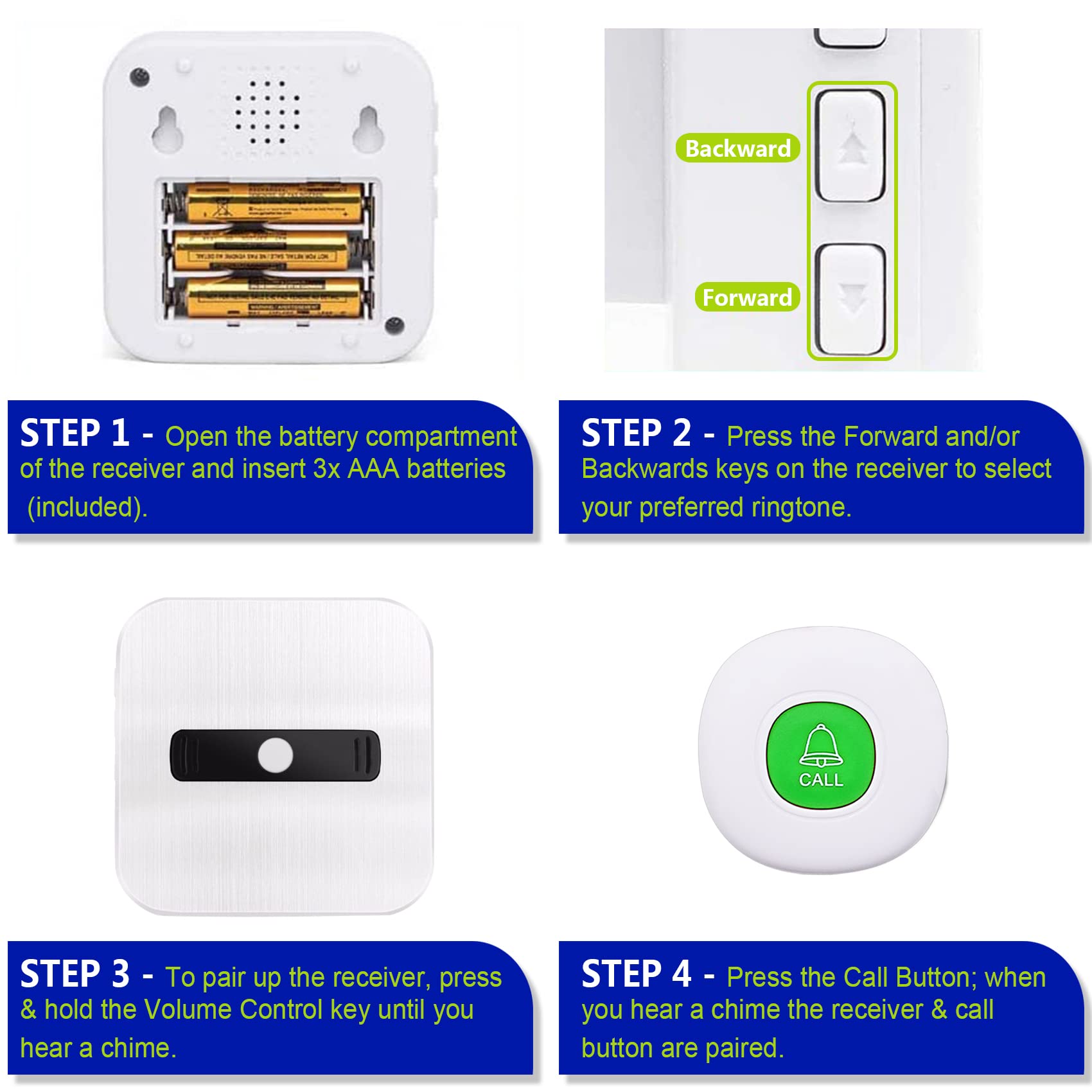 CallToU Caregiver Pager Emergency Call Button Bell Panic Alarm System Personal Calling Alert Help Safety Alarm 的副本 CallToU