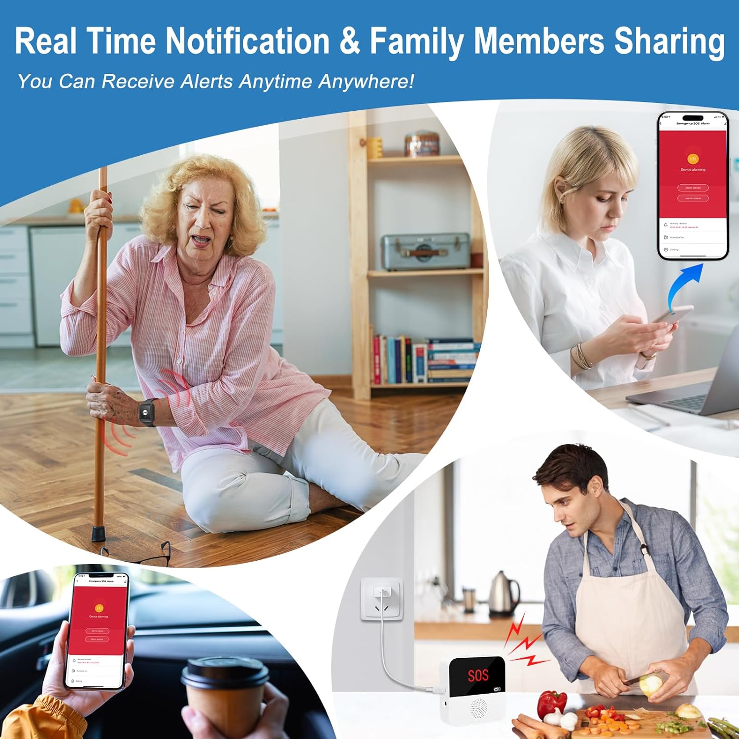Daytech WiFi Caregiver Pager Call Button Life Alert Systems for Seniors No Monthly Fee Emergency Button for Elderly Patient Disabled