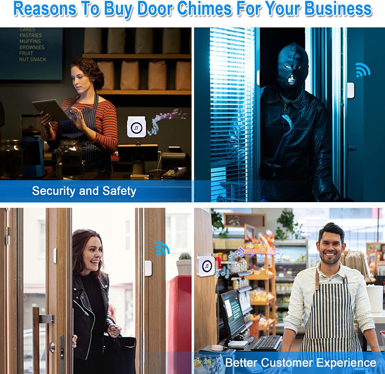 CallToU Door Chime,Wireless Door Sensor with 55 Chimes 5 Adjustable Volume Mute Mode for Business/Home/Store,Door Open Alert with 1000ft Range LED Indicators CallToU