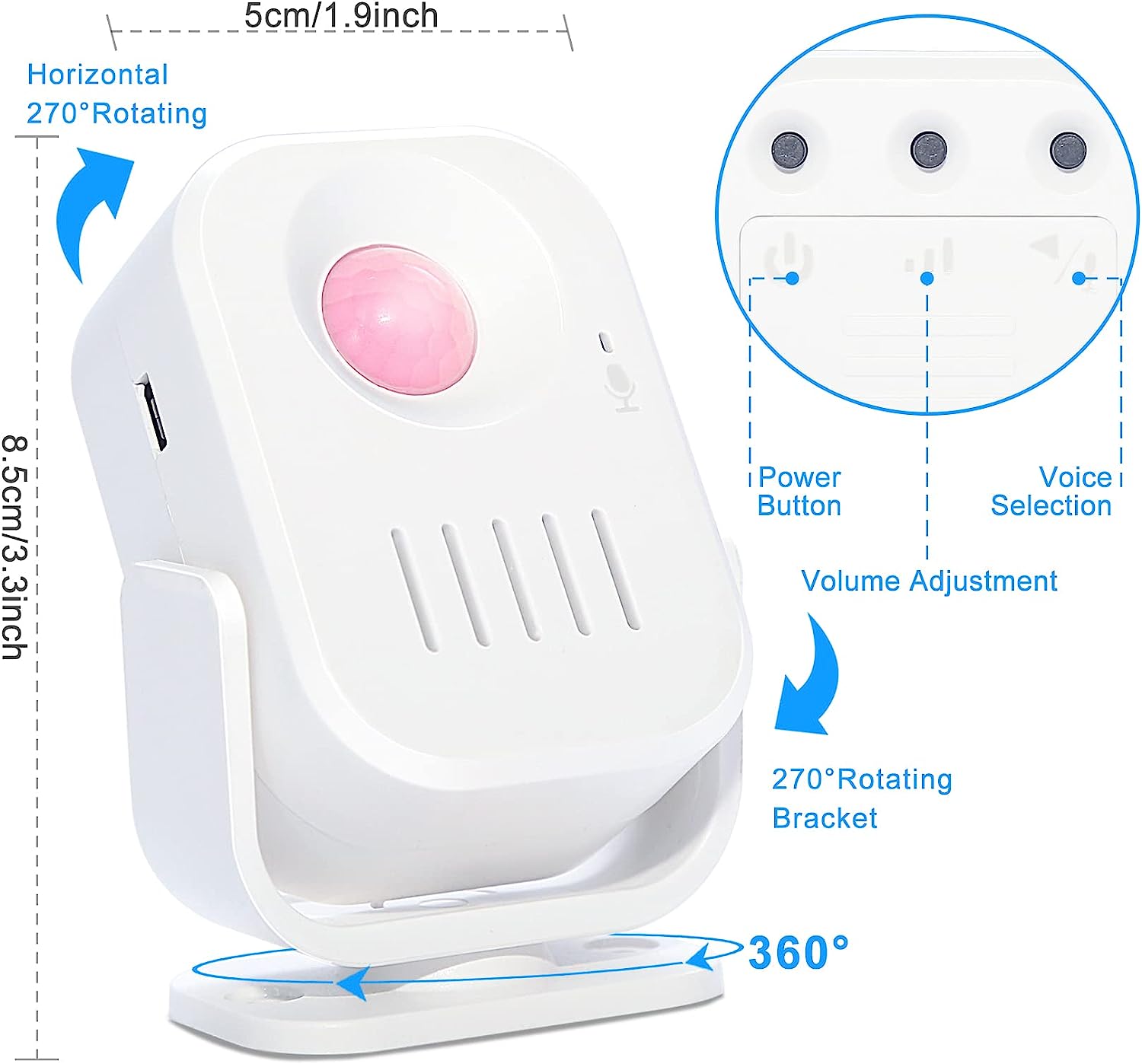 CallTou Motion Sensor Alarm,Indoor Wireless Infrared Motion Detector with 13 Welcome Chime,Recordable Motion Sensor Door Chime for Business Home Store Shop(with Recording) CallToU