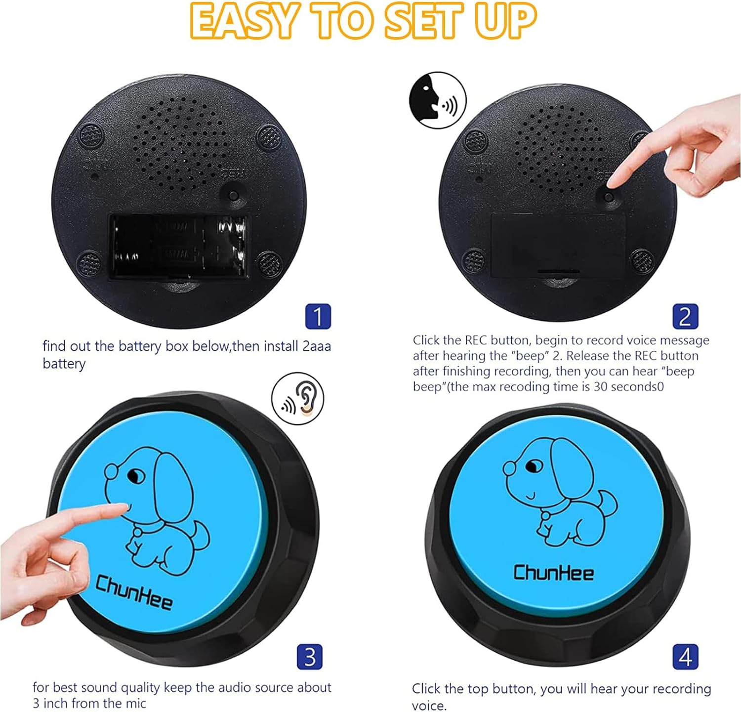 Daytech Dog Buttons - The Ultimate Dog Communication Kit for Training, Fun, and Bonding (4-Pack)