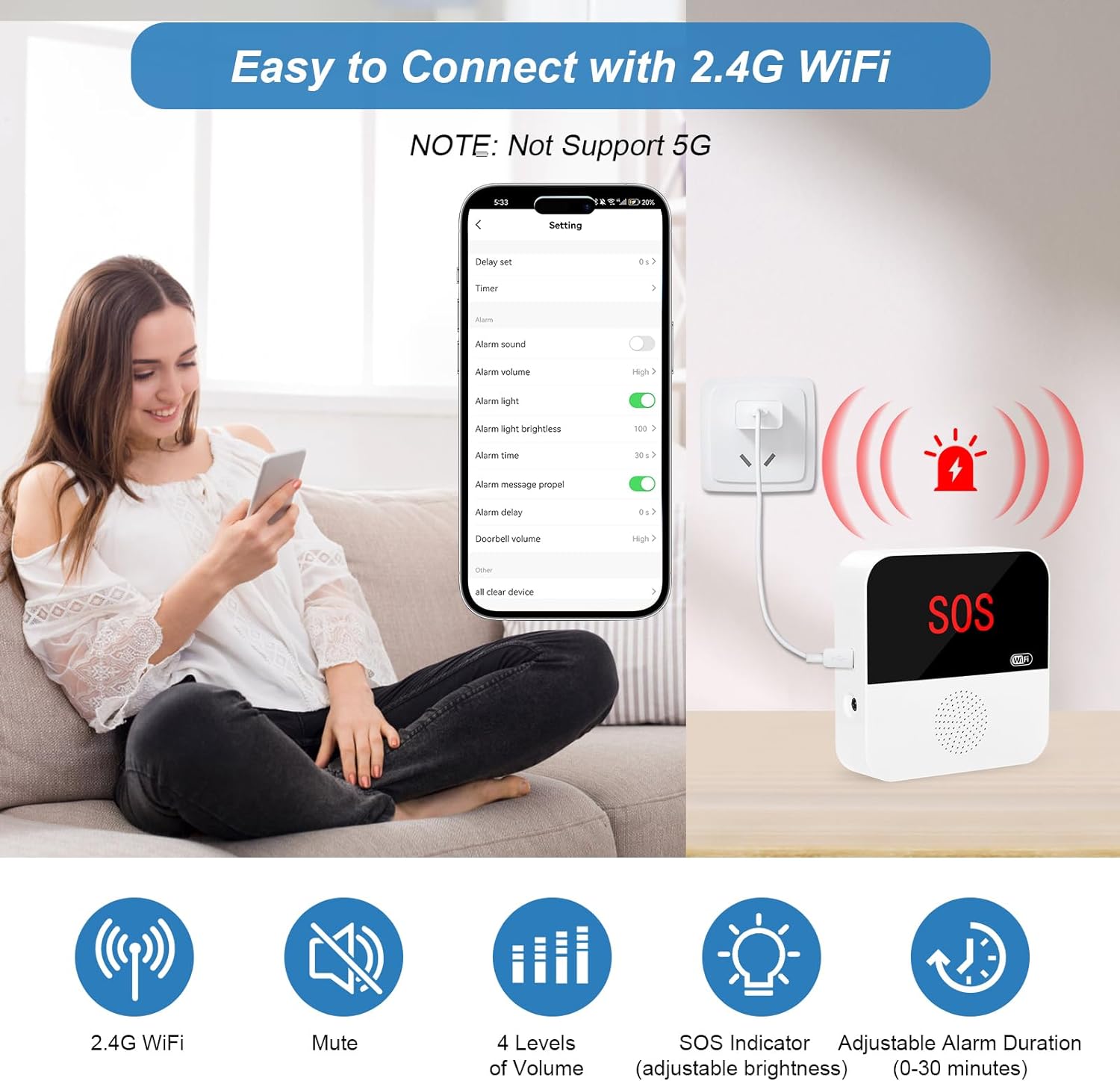 Daytech WiFi Caregiver Pager Call Button Life Alert Systems for Seniors No Monthly Fee Emergency Button for Elderly Patient Disabled