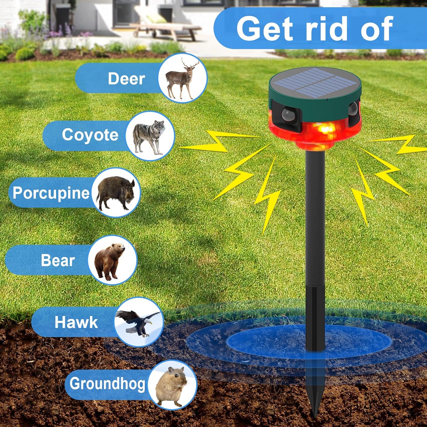 Daytech Solar Outdoor Alarm Motion Sensor, 360°Motion Detector Alarm,13 Default Sounds & Recording,129dB Loud Siren,3 Work Modes Strobe Light with Remote for Home,Farm,Barn,Villa,Yard 2Pack