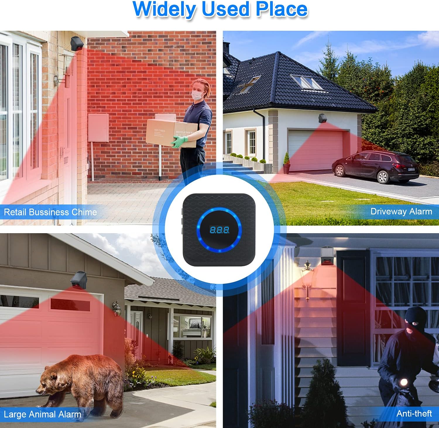 Daytech Solar Driveway Alarm System, Long Range PIR Motion Sensor Waterproof Wireless Security Alert System with Door Open Chime for Home/Office (1 Sensor + 1 Receiver)