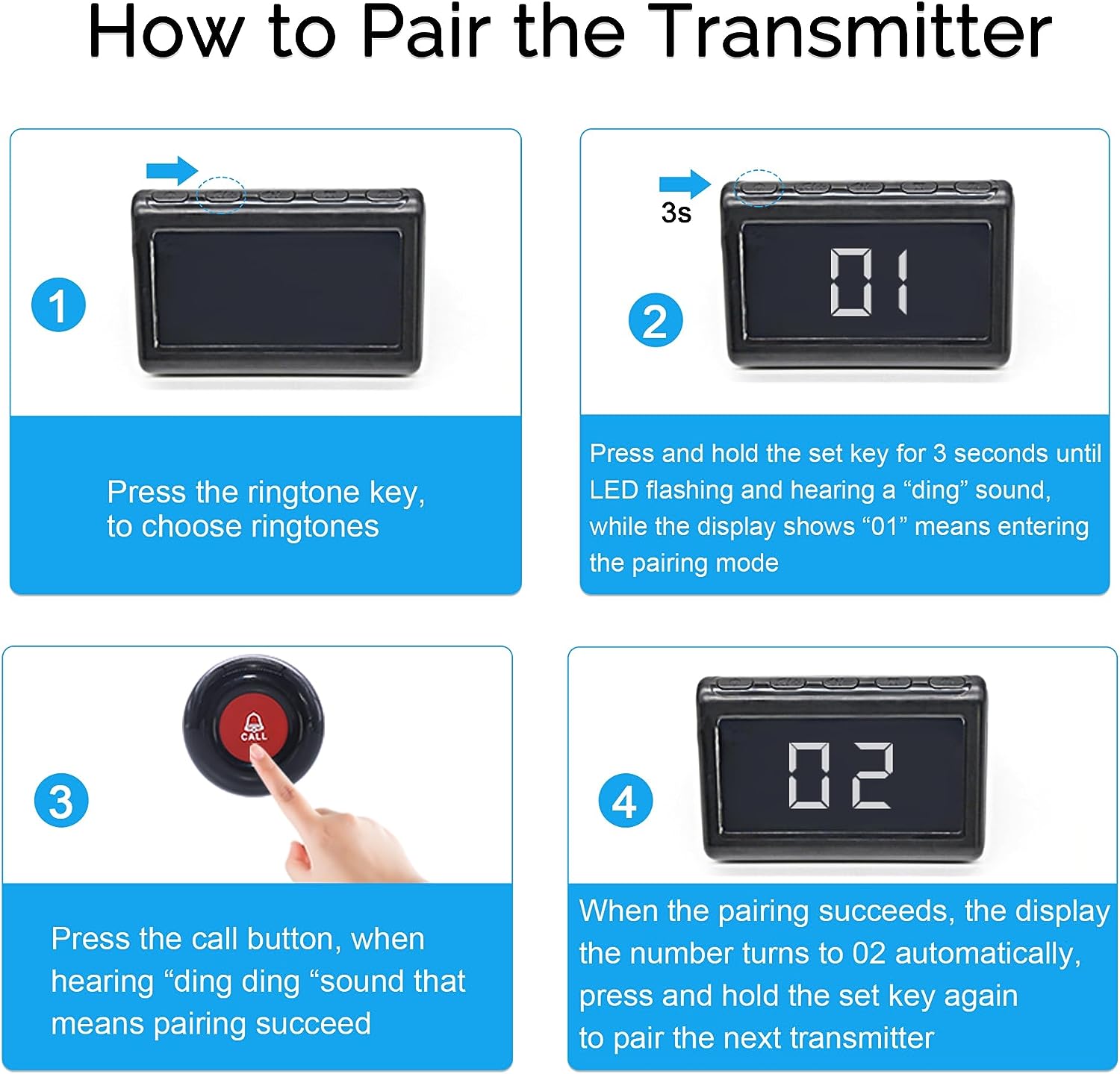 CallToU Wireless Calling System Caregiver Pager for Nurses Station 10 Waterproof Alert Call Buttons with 1 Display Receiver for Clinic Restaurant Nursing Home Patients Seniors CallToU