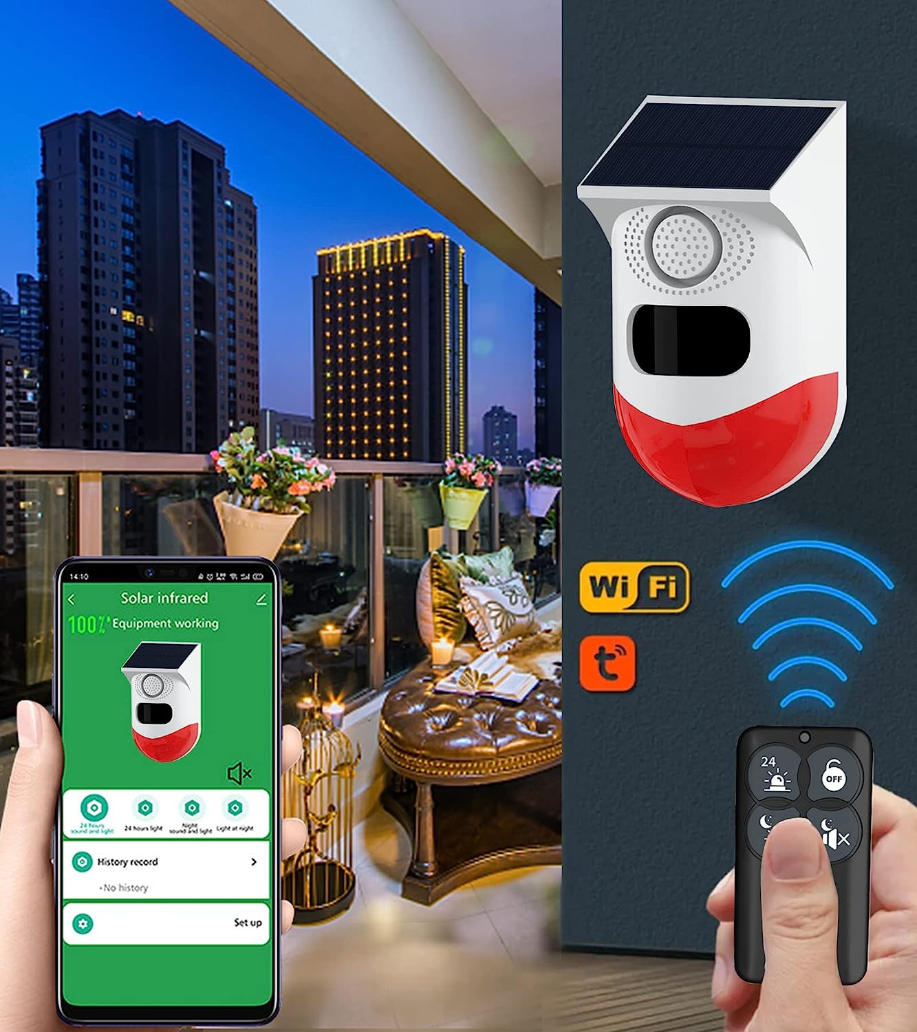 CallToU WiFi Solar Outdoor Motion Sensor Alarm,130db Sound Security Siren Light with Remote Controller Tuya APP Operation IP67 Waterproof Motion Detector for Home Villa Farm Barn Yard Chicken coop CallToU