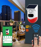 CallToU WiFi Solar Outdoor Motion Sensor Alarm,130db Sound Security Siren Light with Remote Controller Tuya APP Operation IP67 Waterproof Motion Detector for Home Villa Farm Barn Yard Chicken coop CallToU