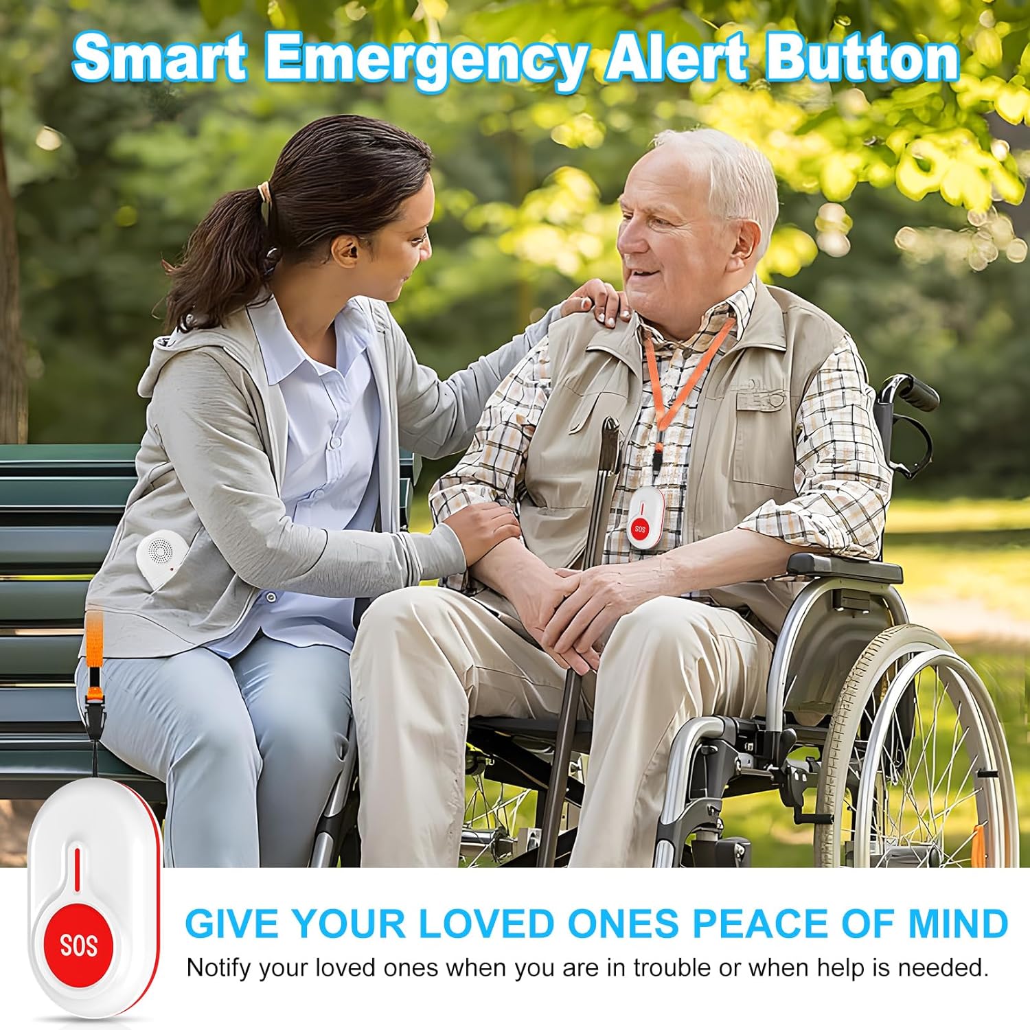 Daytech Wireless Caregiver Pager & SOS Call Bell System - Elderly Patient Alert with 3 Remind Buttons & 2 Vibrating Receivers