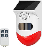 CallToU Solar Strobe Alarm Light with Motion Sensor Siren Outdoor Alarm Siren with Remote Controller 120db Sound Security Siren Light IP67 Waterproof and 4 Mode (1Pack) CallToU