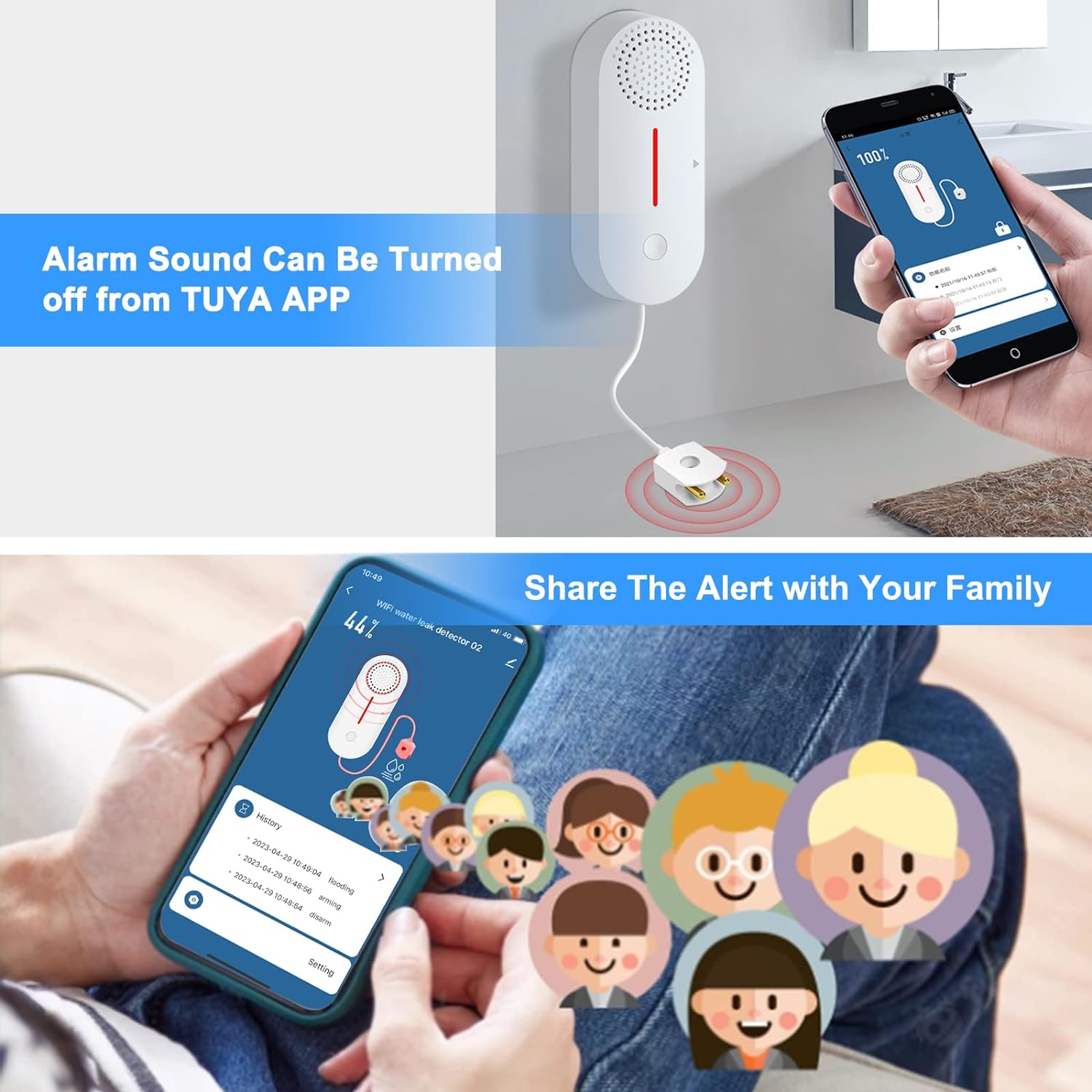 Smart Water Leak Detector & Water Level Sensor - WiFi Alarm System with 100dB Alert - DAYTECH 2 in 1 Monitoring Solution