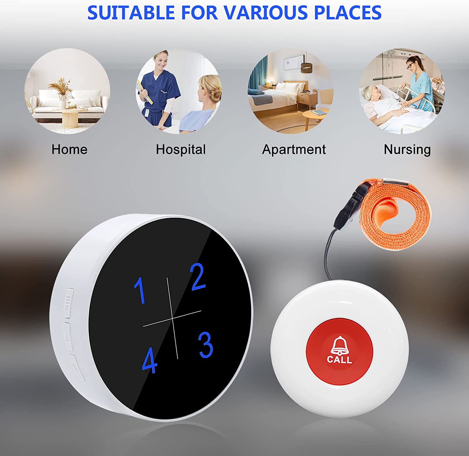 CallToU Caregiver Pager Call Button,Medical Alert System, Nurse Alert System for Home Disabled Elderly Seniors Patient,1 Receiver + 2 SOS Transmitter CallToU
