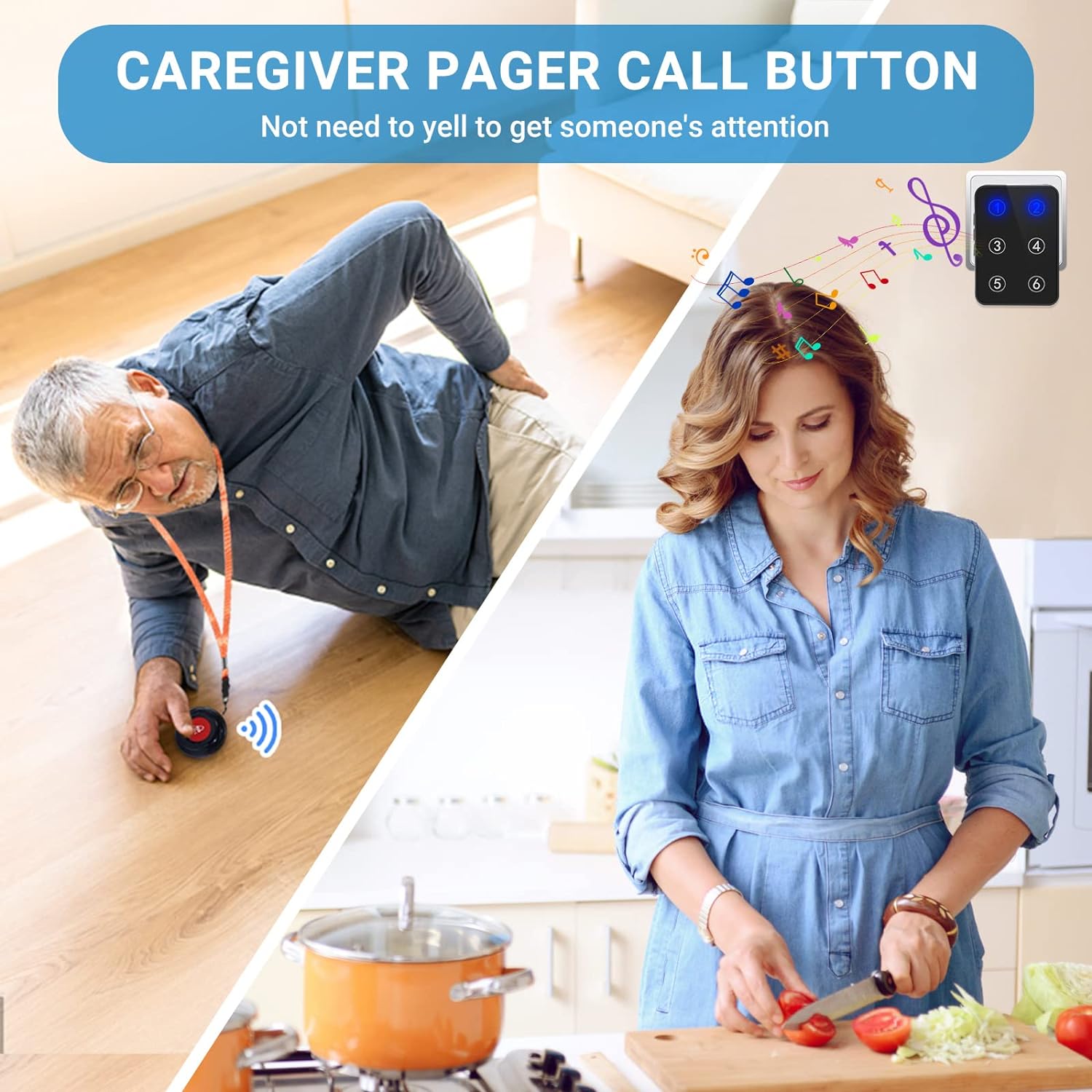 Daytech Wireless Nurse Call System with LED Number Display & 500Ft Range - Easy Installation, Panic Button, and Elderly Caregiver Alert