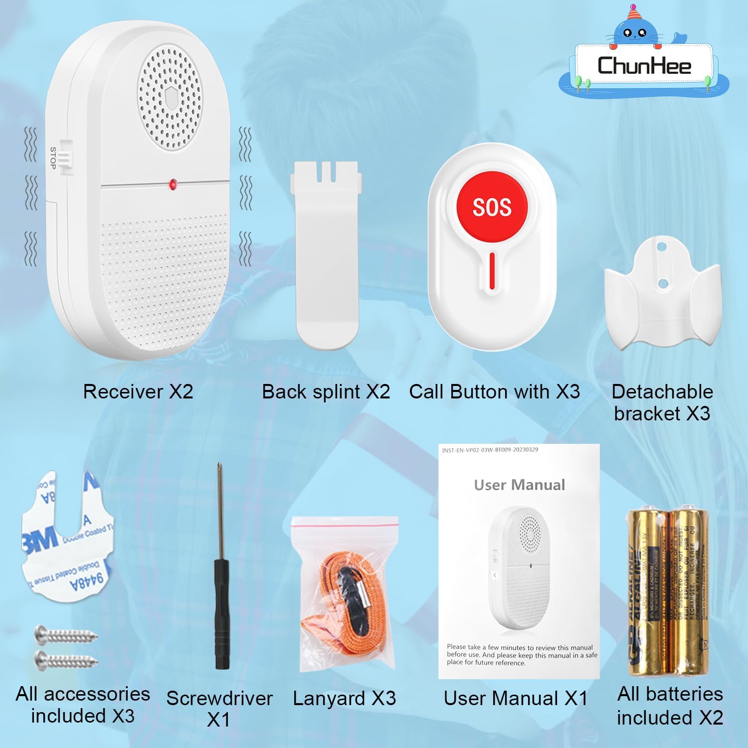 Daytech Wireless Caregiver Pager & SOS Call Bell System - Elderly Patient Alert with 3 Remind Buttons & 2 Vibrating Receivers