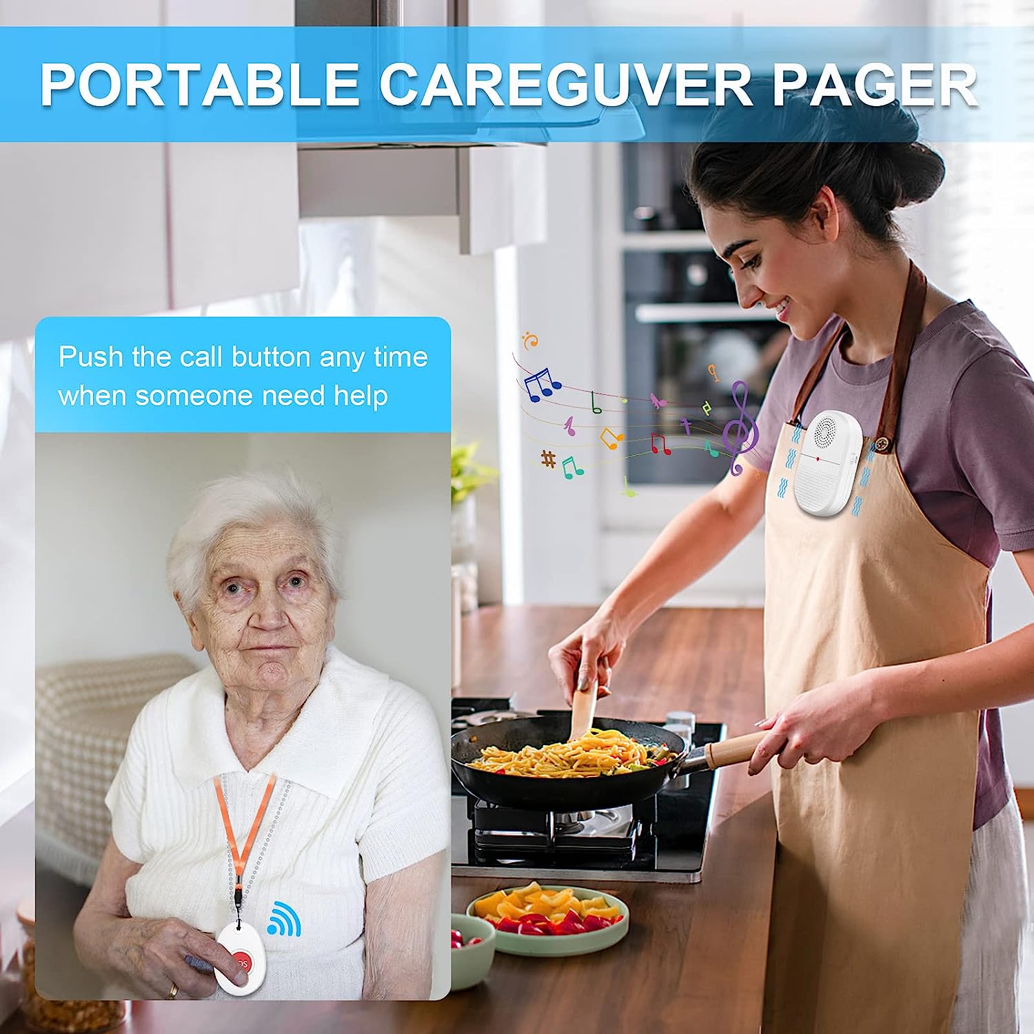 CallToU Wireless Caregiver Pager Call Button Nurse Alert System Call Bell for Home Elderly Patient Emergency(Need Pair with Receiver to Work) CallToU