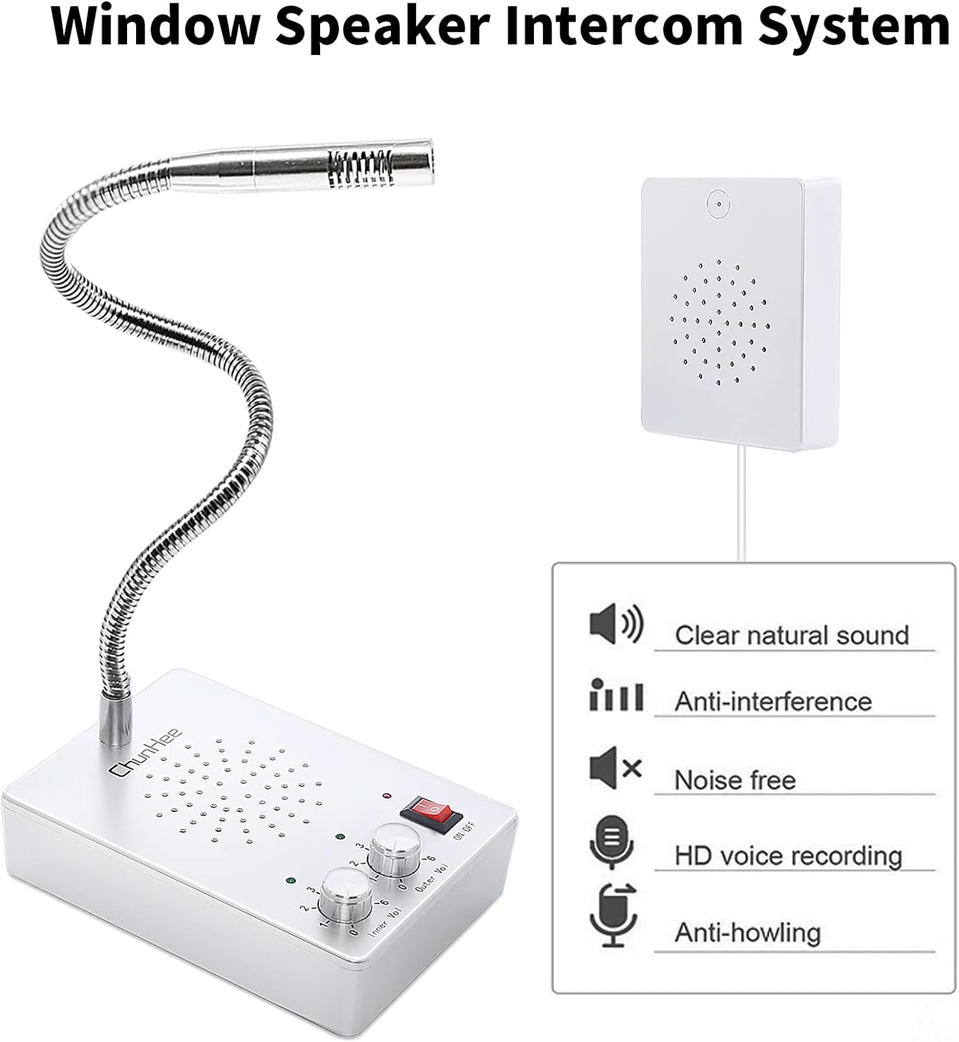 Daytech Window Intercom System - Anti-Interference Dual-Way Communication for Banks, Hospitals, Offices, Stores, Bus Stations, and Ticket Booth Windows