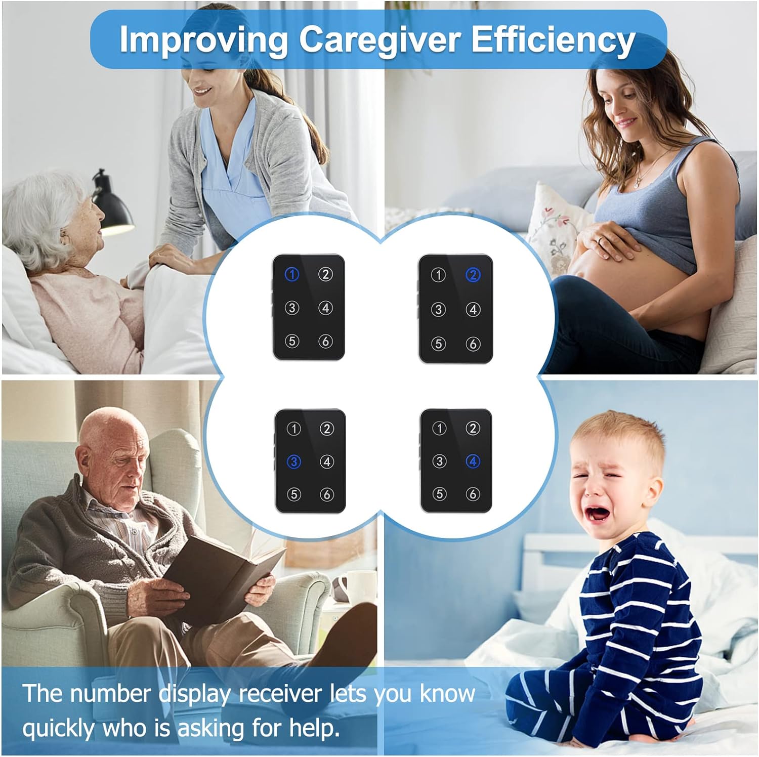 Daytech Wireless Nurse Call System with LED Number Display & 500Ft Range - Easy Installation, Panic Button, and Elderly Caregiver Alert