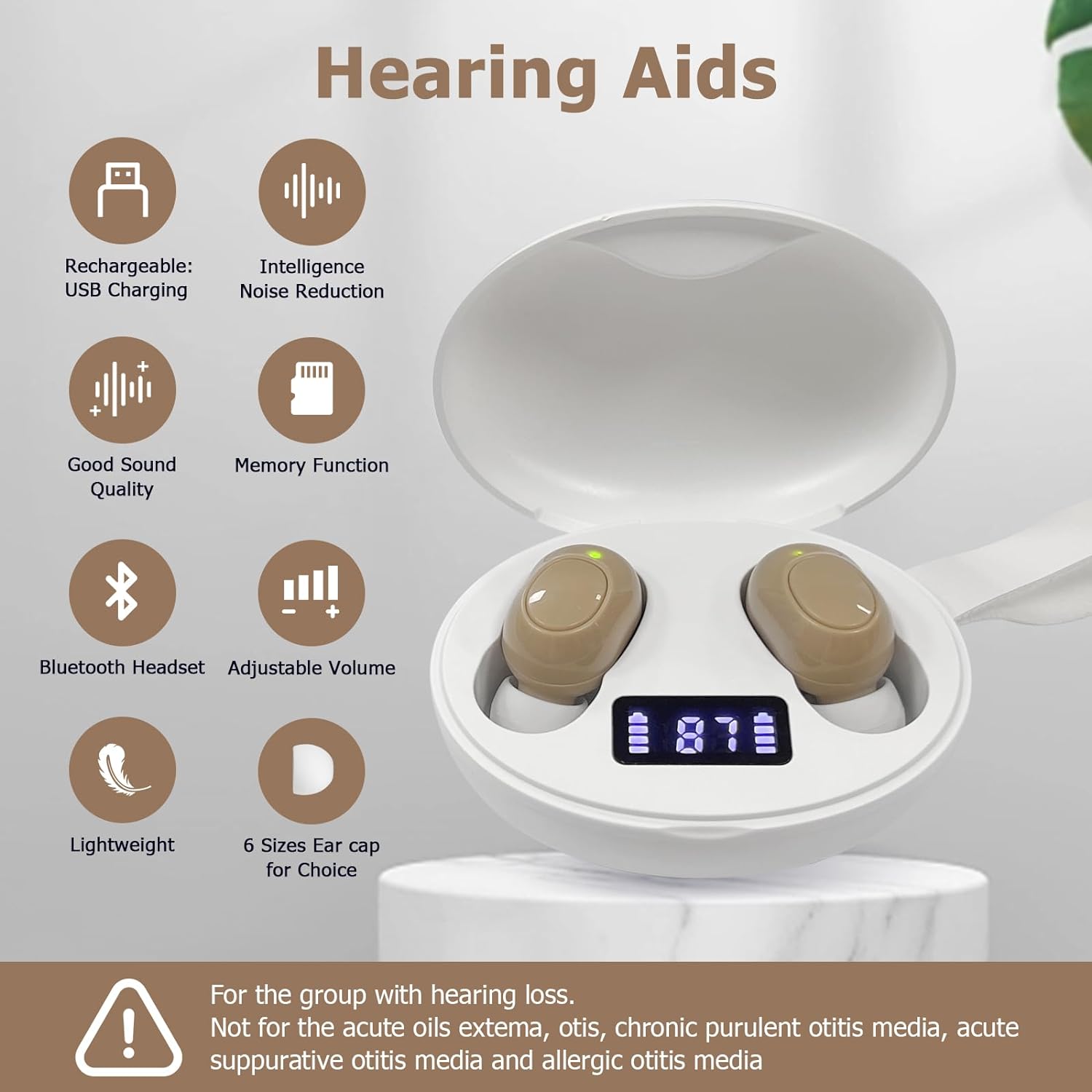 Clear Bluetooth Hearing Amplifiers for Seniors with Noise Cancelling and LED Display by Daytech