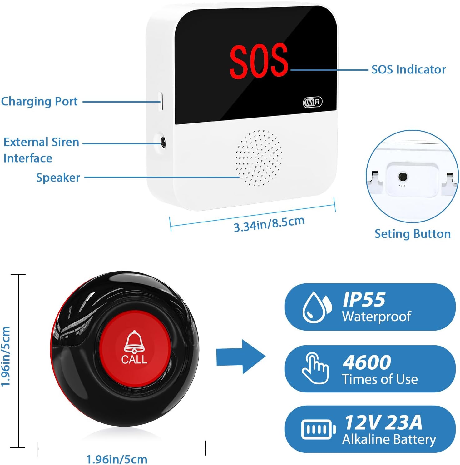 Daytech WiFi Caregiver Pager Call Button Life Alert Systems for Seniors No Monthly Fee Emergency Button for Elderly Patient Disabled