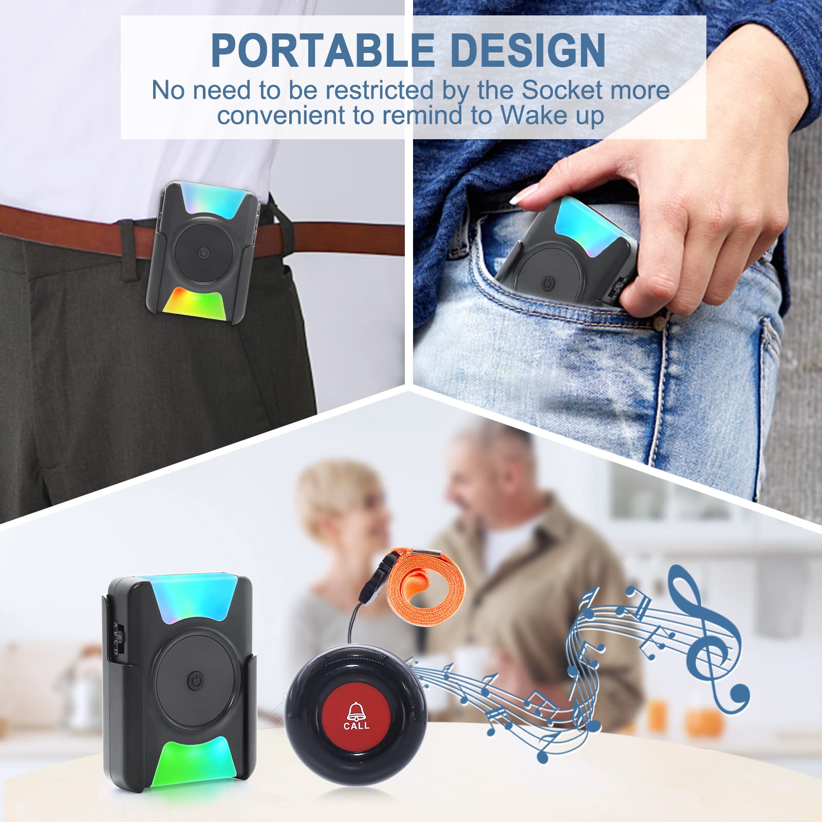 CallToU Caregiver Pager Wireless Call Button Nurse Alert System for Elderly/Patients/Disabled at Home 1 Portable Receiver 2 Emergency Transmitter CallToU
