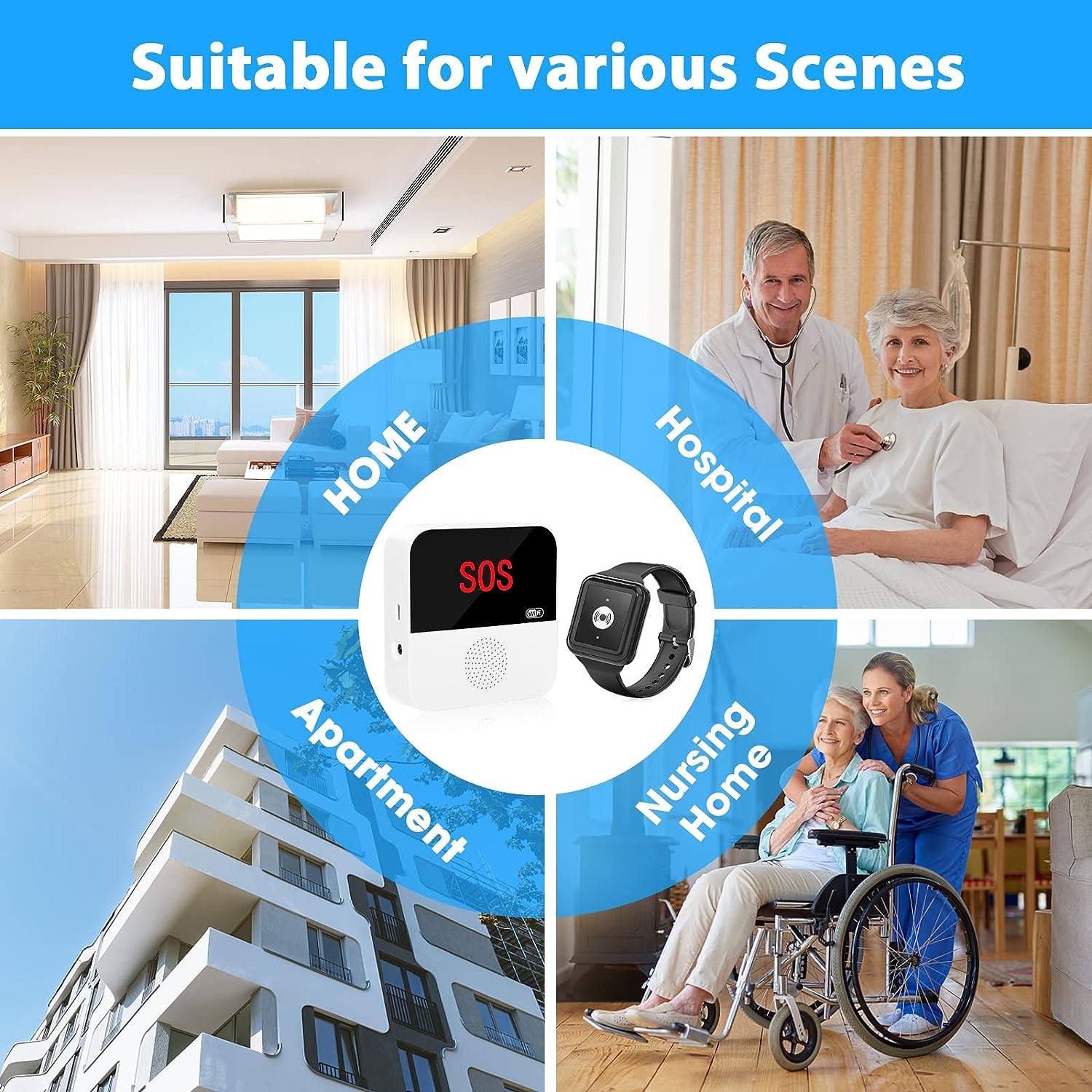 CallTou WiFi Caregiver Pager Call Button Nurse Call System Emergency Button for Elderly Patient Seniors Disabled 2 Watch Buttons 1 Receiver CallToU