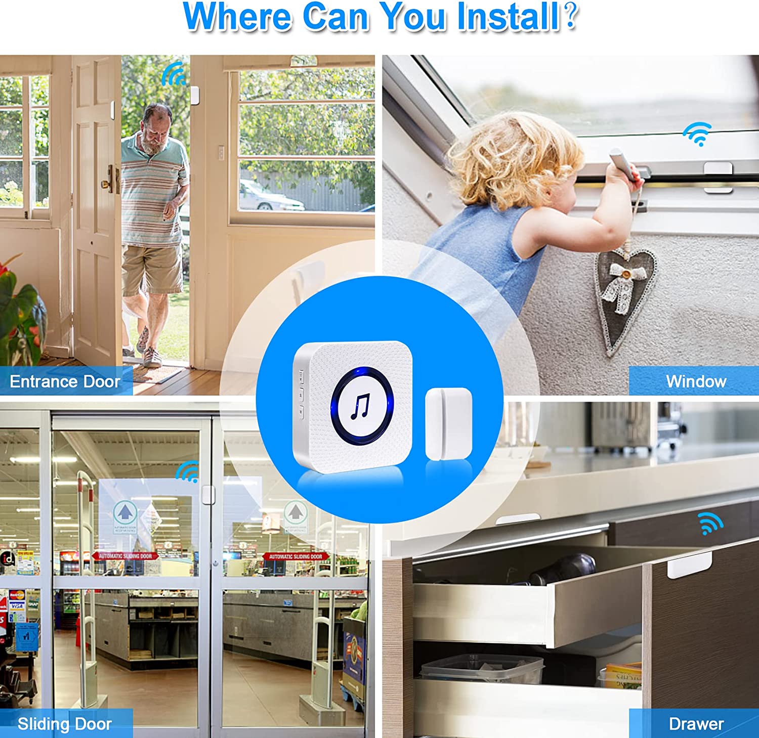 CallToU Door Chime,Wireless Door Sensor with 55 Chimes 5 Adjustable Volume Mute Mode for Business/Home/Store,Door Open Alert with 1000ft Range LED Indicators CallToU