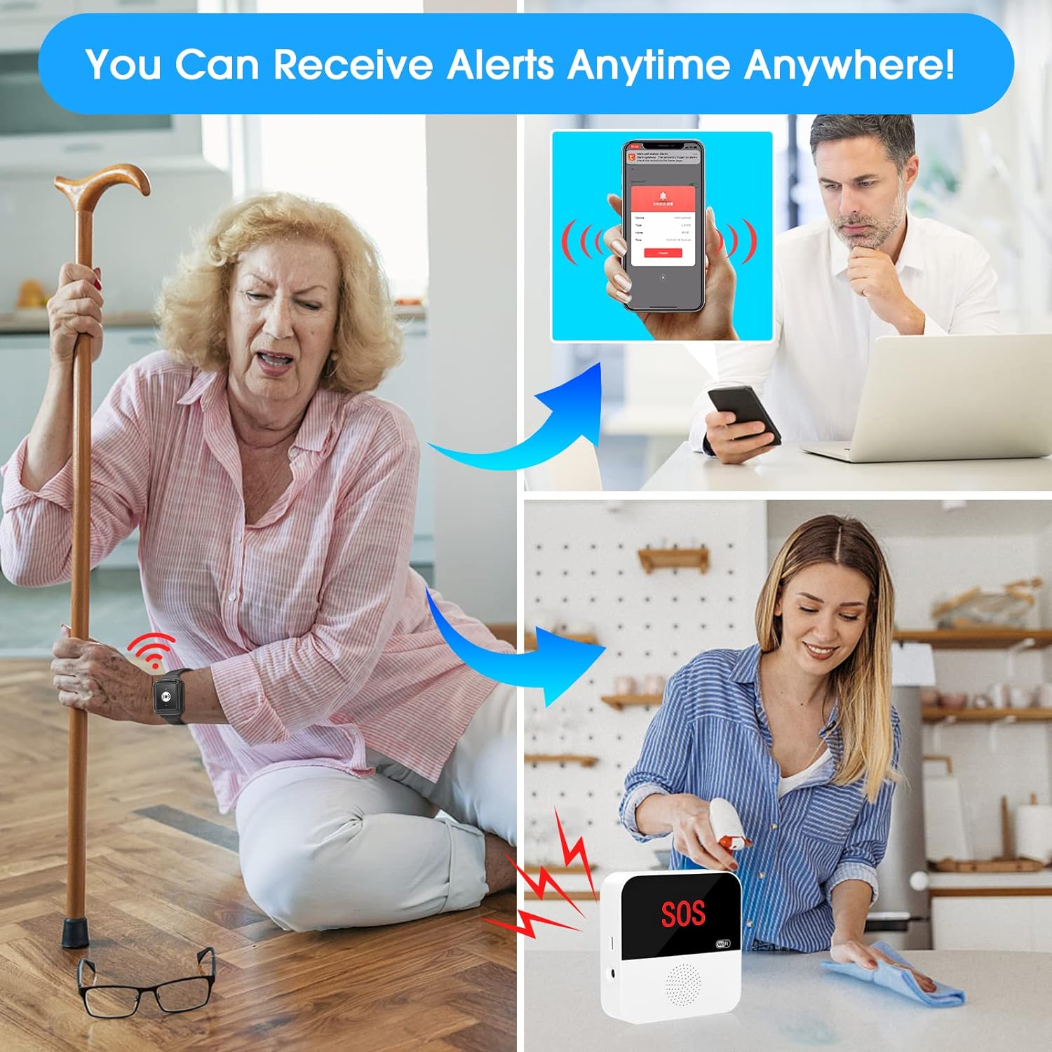 Daytech Stay Connected and Provide Peace of Mind with the Smart WiFi Caregiver Pager System and Alert Watch for Seniors and Patients