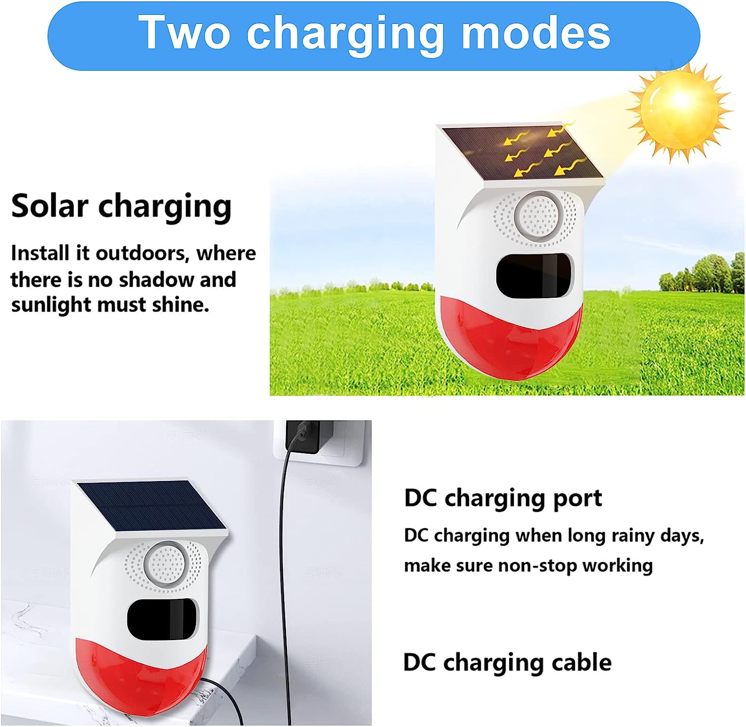 CallToU WiFi Solar Outdoor Motion Sensor Alarm,130db Sound Security Siren Light with Remote Controller Tuya APP Operation IP67 Waterproof Motion Detector for Home Villa Farm Barn Yard Chicken coop CallToU