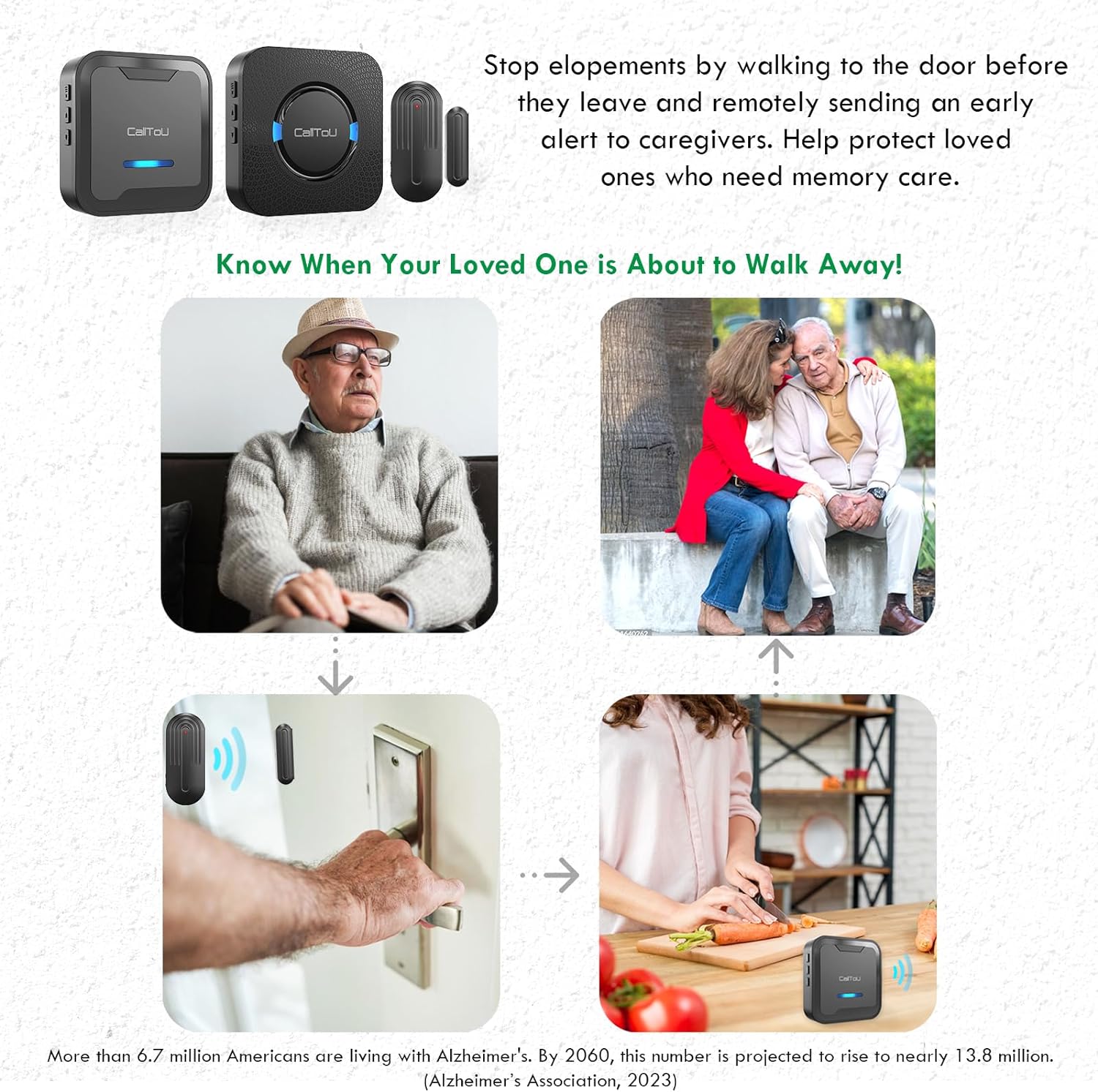DAYTECH Wireless Caregiver Pager Door Alarms Portable Door Sensor Alarm for Elderly/Business/Home