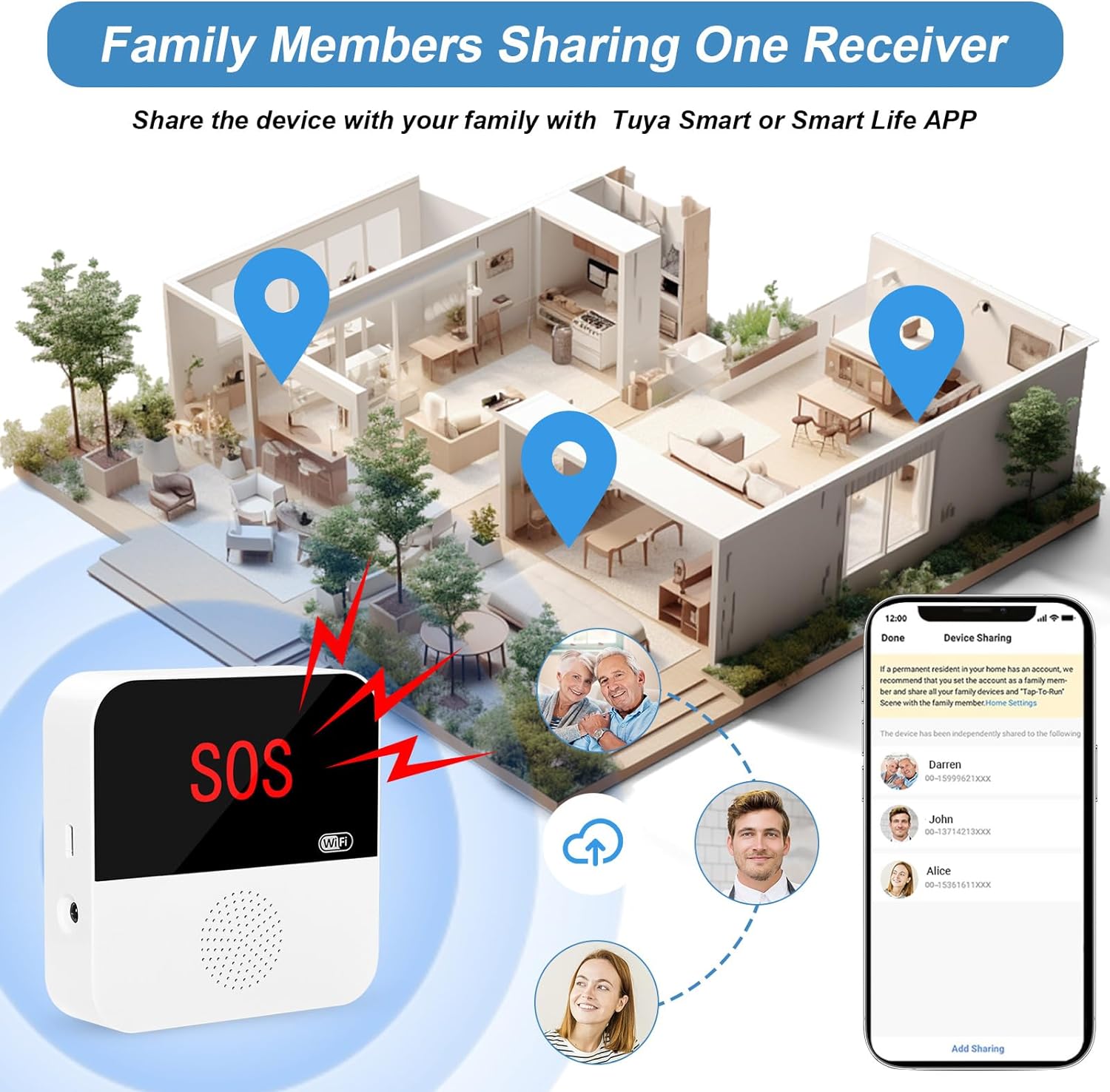 Daytech WiFi Caregiver Pager Call Button Life Alert Systems for Seniors No Monthly Fee Emergency Button for Elderly Patient Disabled