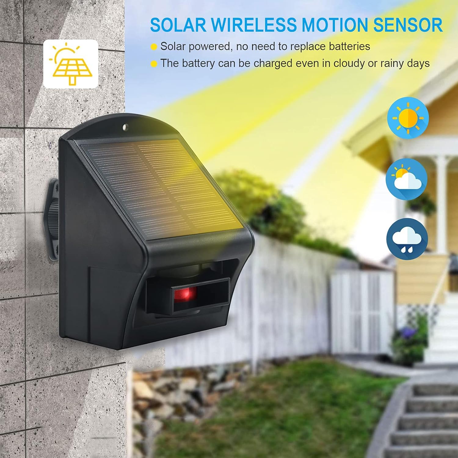 Daytech Solar Driveway Alarm System, Long Range PIR Motion Sensor Waterproof Wireless Security Alert System with Door Open Chime for Home/Office (1 Sensor + 1 Receiver)