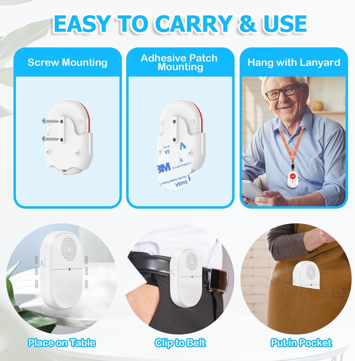 Daytech Wireless Caregiver Pager & SOS Call Bell System - Elderly Patient Alert with 3 Remind Buttons & 2 Vibrating Receivers