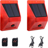 CallToU Solar Strobe Light with Remote Controller Motion Detector Outdoor Alarm Light 129db Sound Security Siren Light IP65 Waterproof Protected for Your Home Villa Baren Farm Yard 2 Pack CallToU