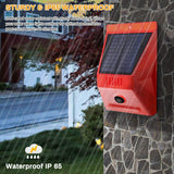 CallToU Solar Strobe Light with Remote Controller Motion Detector Outdoor Alarm Light 129db Sound Security Siren Light IP65 Waterproof Protected for Your Home Villa Baren Farm Yard 2 Pack CallToU