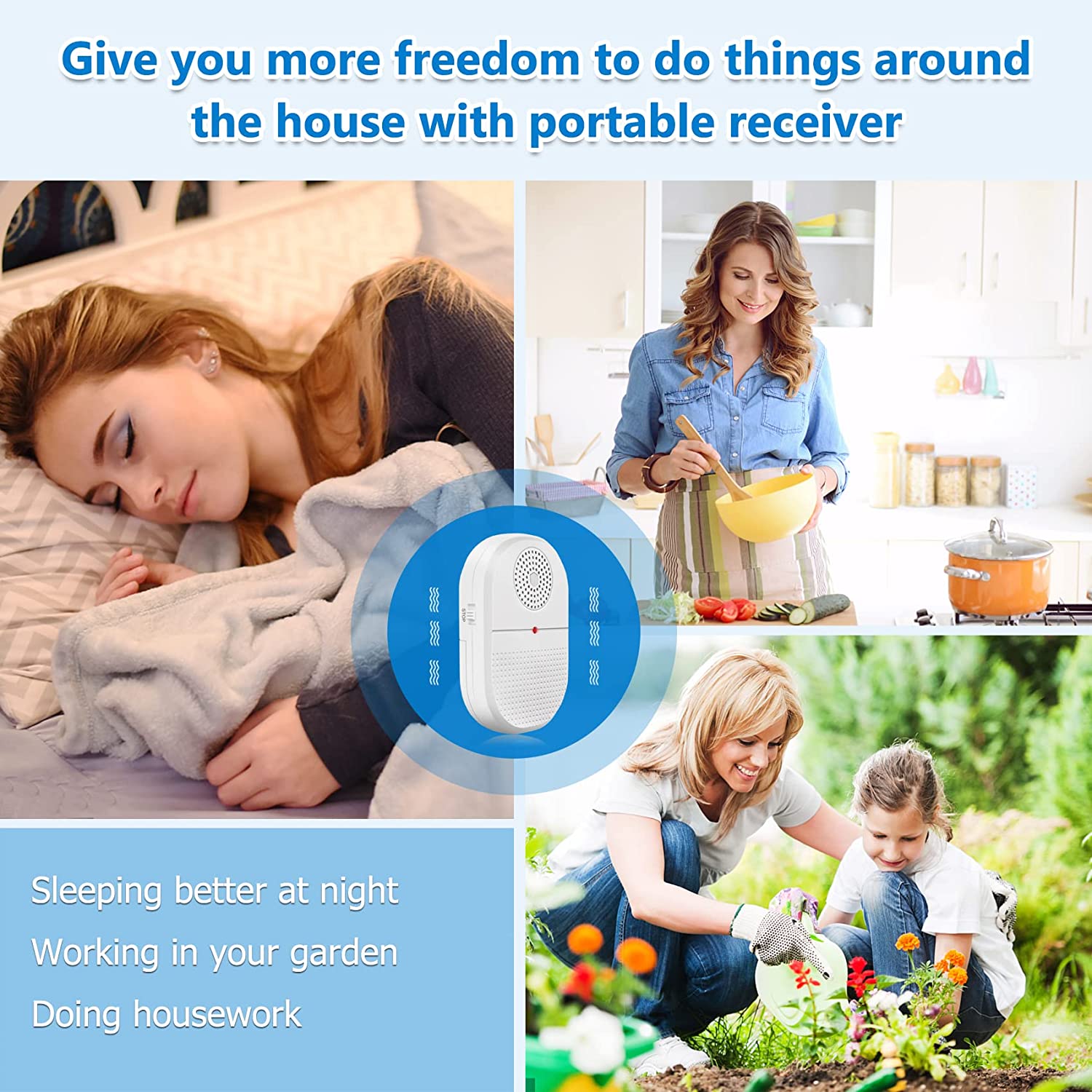 CallToU Bed Sensor Alarm Caregiver Pager Motion Sensor Alert Room Fall Prevention for Elderly Kids with 1 Motion Detector and 1 Receiver CallToU